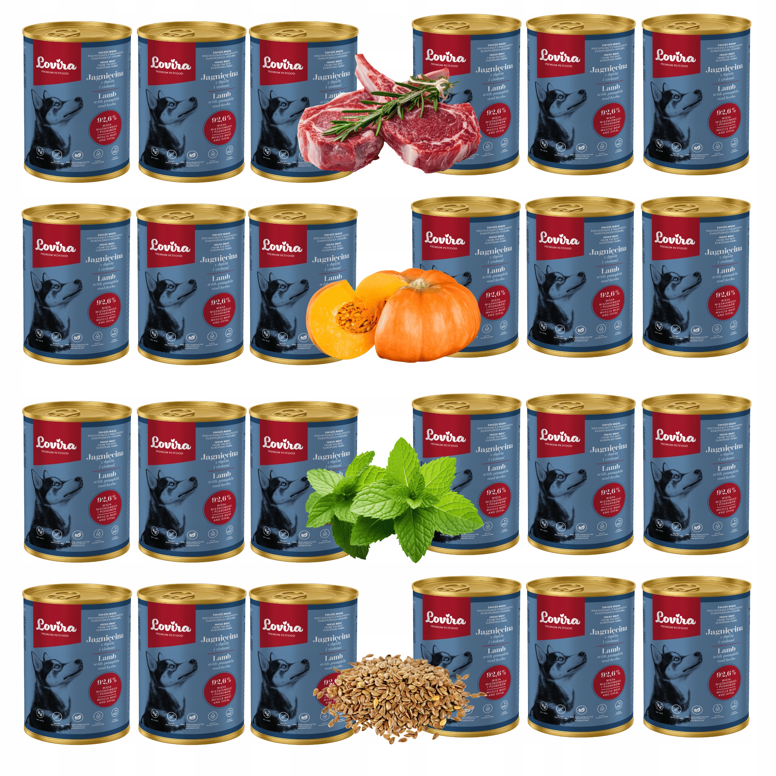 Levně Krmivo pro psy 24 konzerv Jehněčí 96,2 hypoalergenní, Bez Obilovin