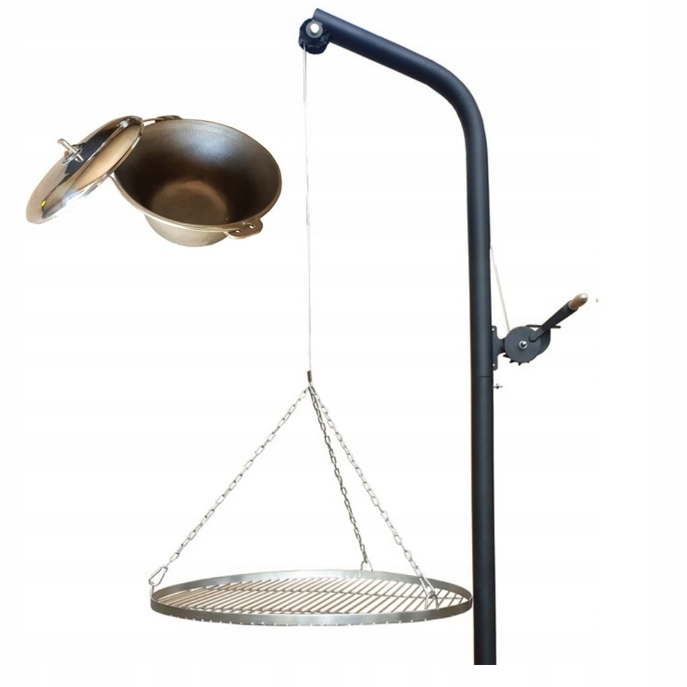 Żuraw Grill Ogrodowy na wysięgniku z rusztem nierdzewnym 60 cm i kociołkiem