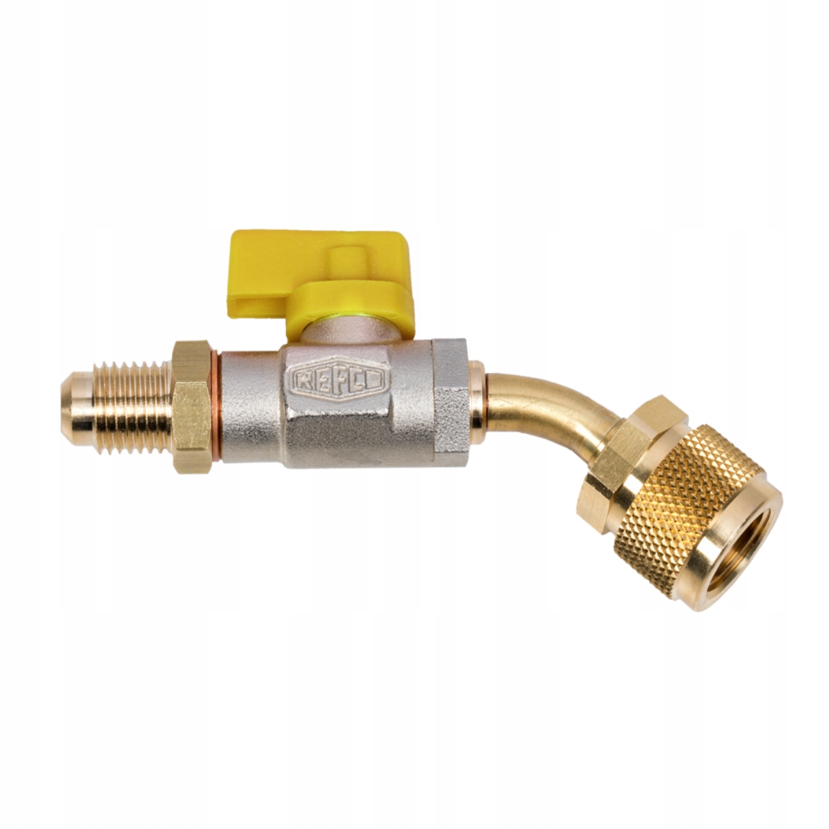 Zawór kulowy odcinający do węży serwisowych klimatyzacji 1/2x5/16 Refco 45°