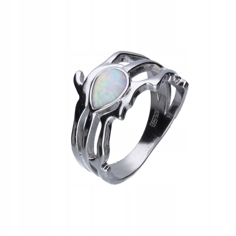 Prstýnek ze stříbra 925 Ažurový široký s opálem jako dárek r14