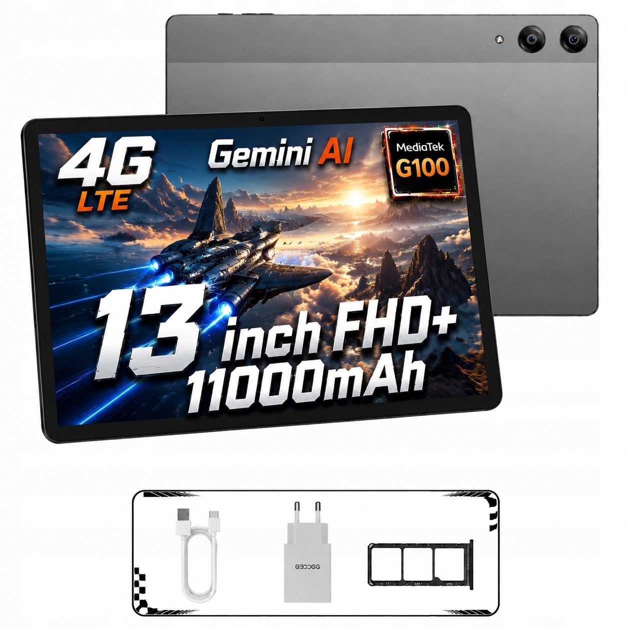 Tablet Doogee Tab E3 Pro 13" 32GB+256GB 4G Lte Helio G100 Android 15