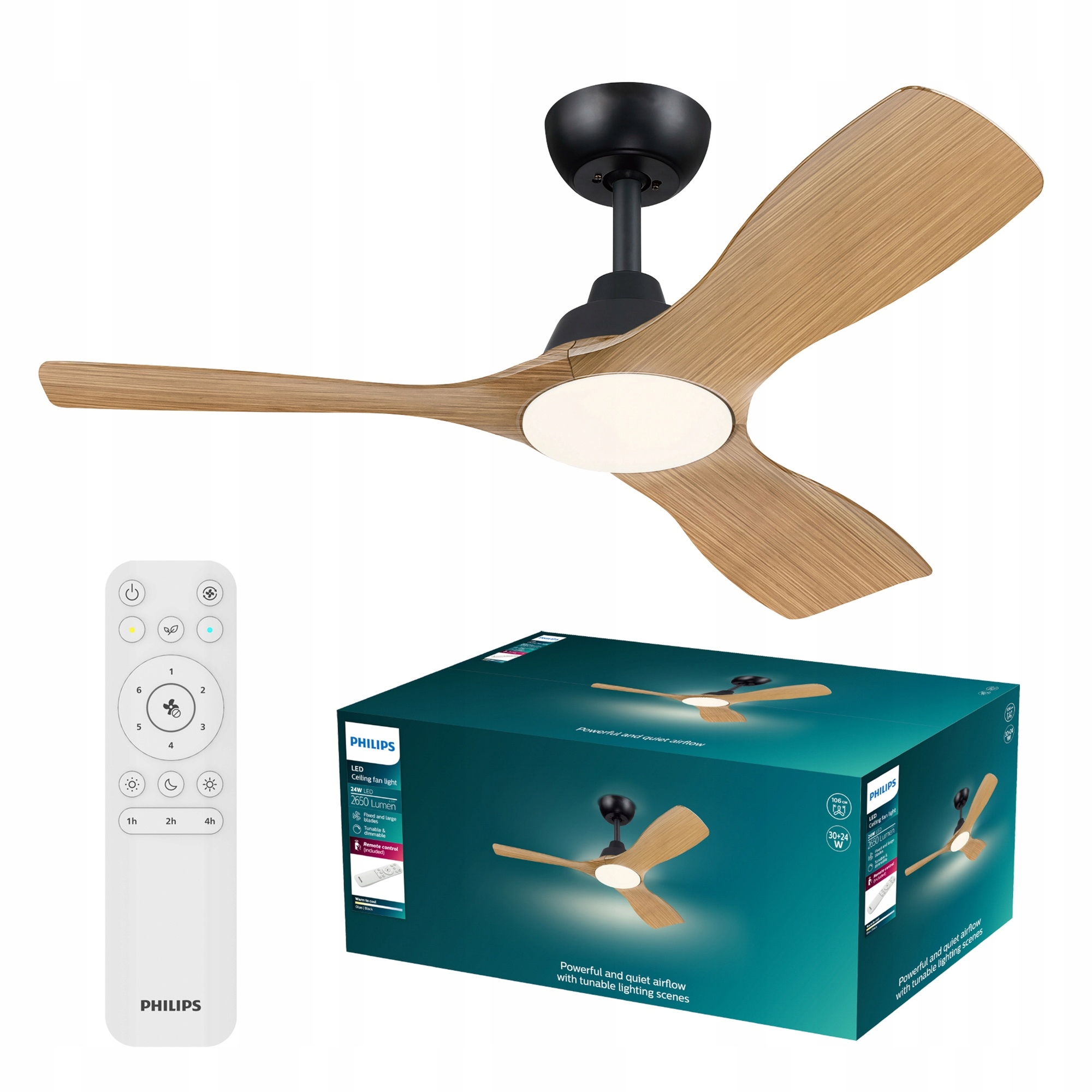 Led Stropná Lampa S Vetrákom Stropný Ventilátor 106 cm Drevo Olas