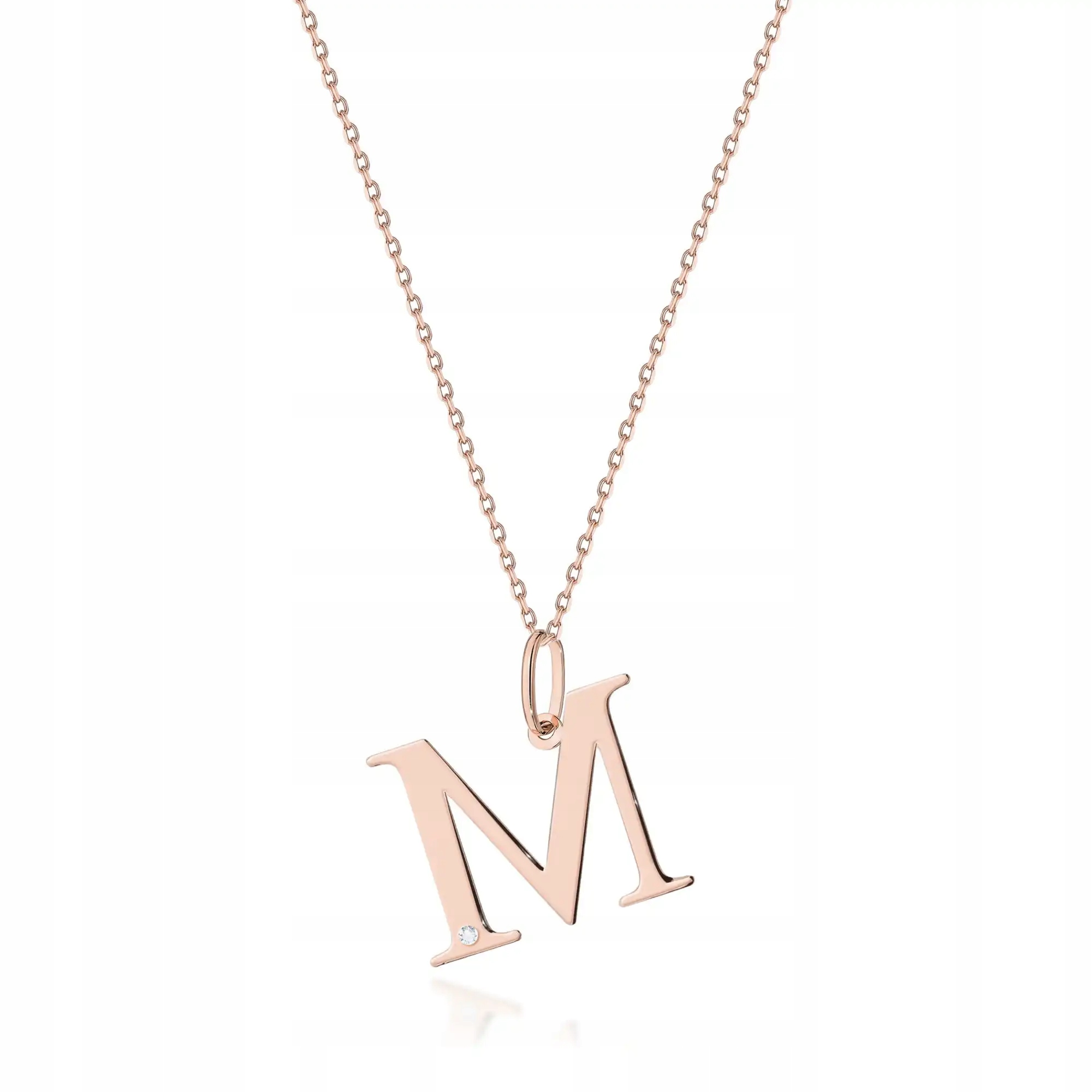 Dámský zlatý náhrdelník 585 s diamanty písmeno M z růžového zlata, elegantní