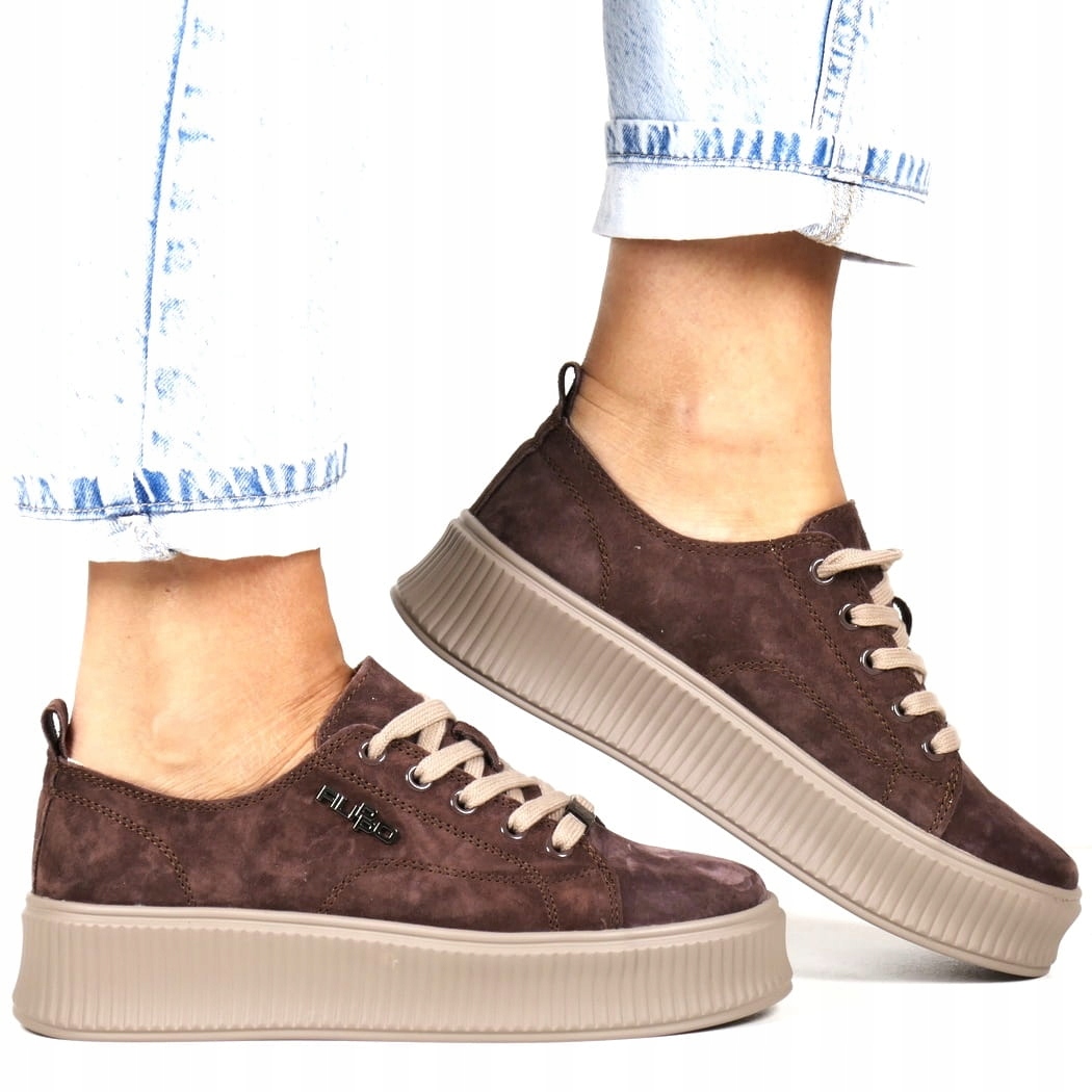 iButy Tenisky Kožené Dámské Boty Na Silné Podrážce Hnědé Čokoláda