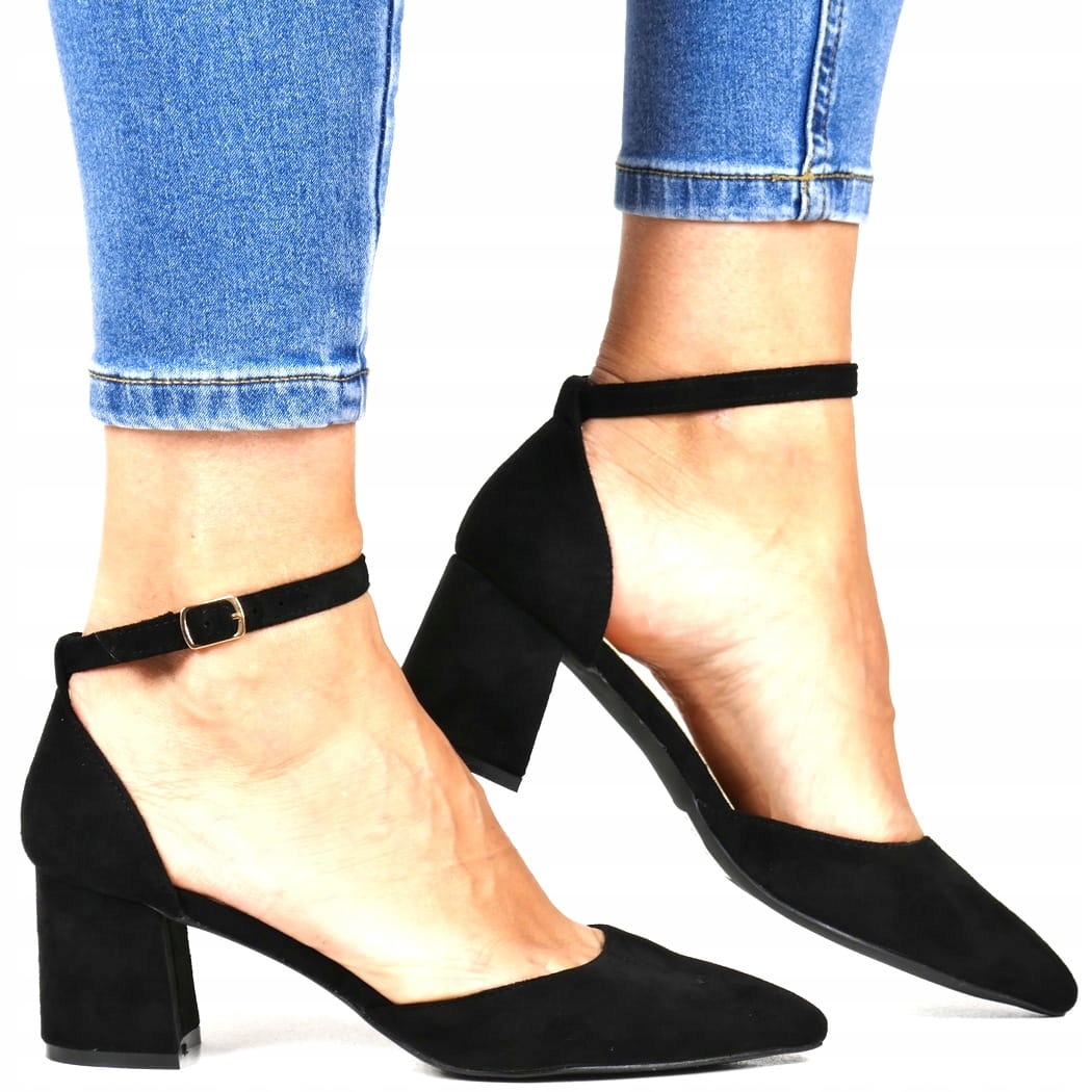 iButy Lodičky Se Semišovým Páskem Černé Na Nízkém Podpatku Pohodlné Klasické