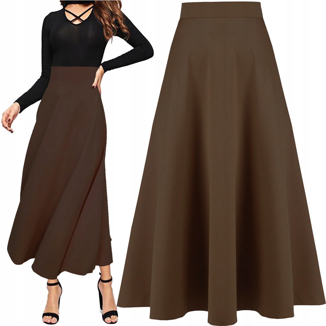 3XL 83 cm Čokoládová sukně hnědá půlkruhová maxi dlouhá rozložená podzim