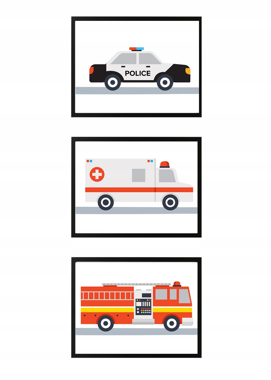 

3 plakaty A4 21x30cm Auta straż karetka policja