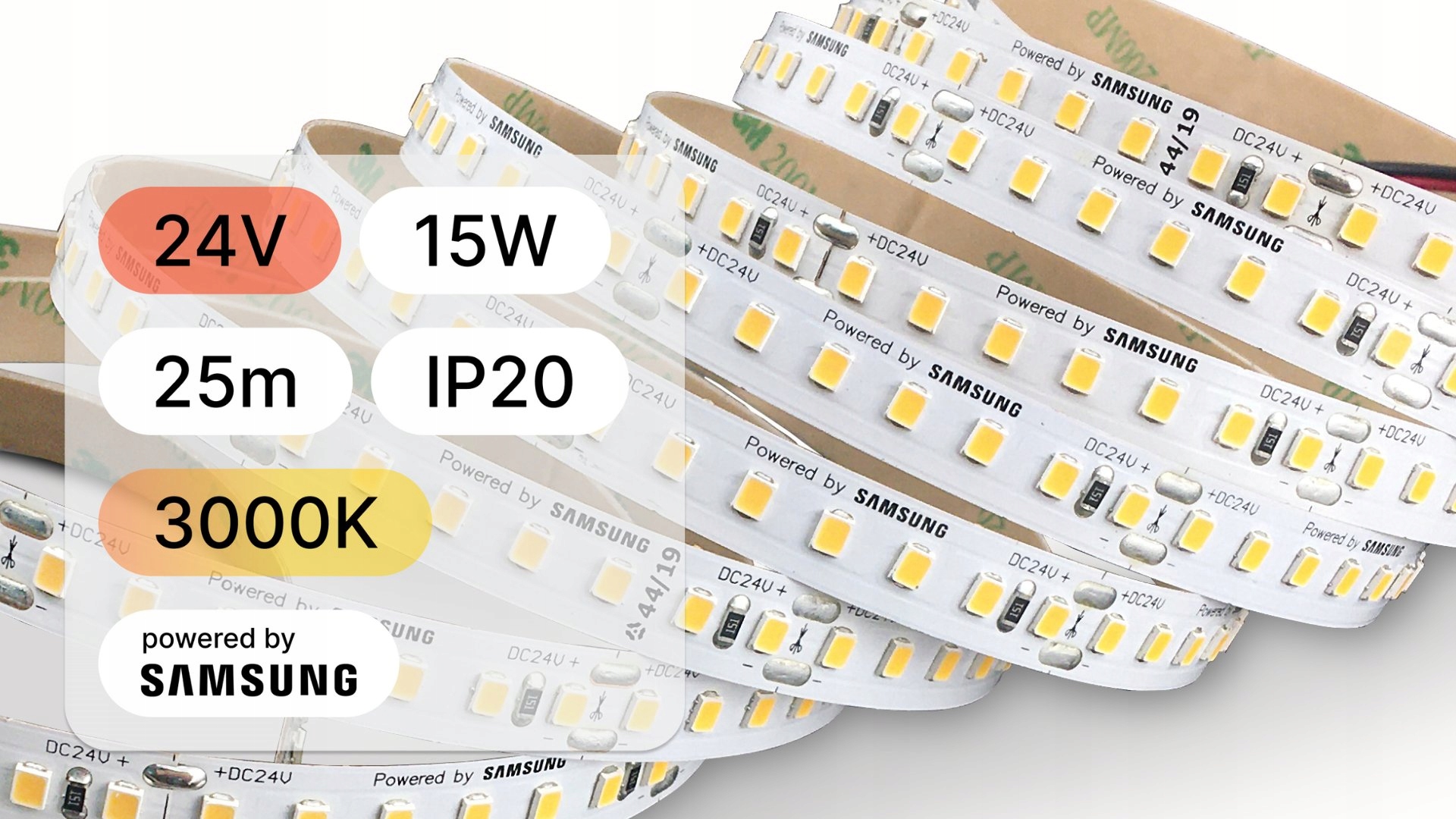 Led Páska 2835 15W 24V IP20 140LED/m 3000K diódy by Samsung RA>90 25mb