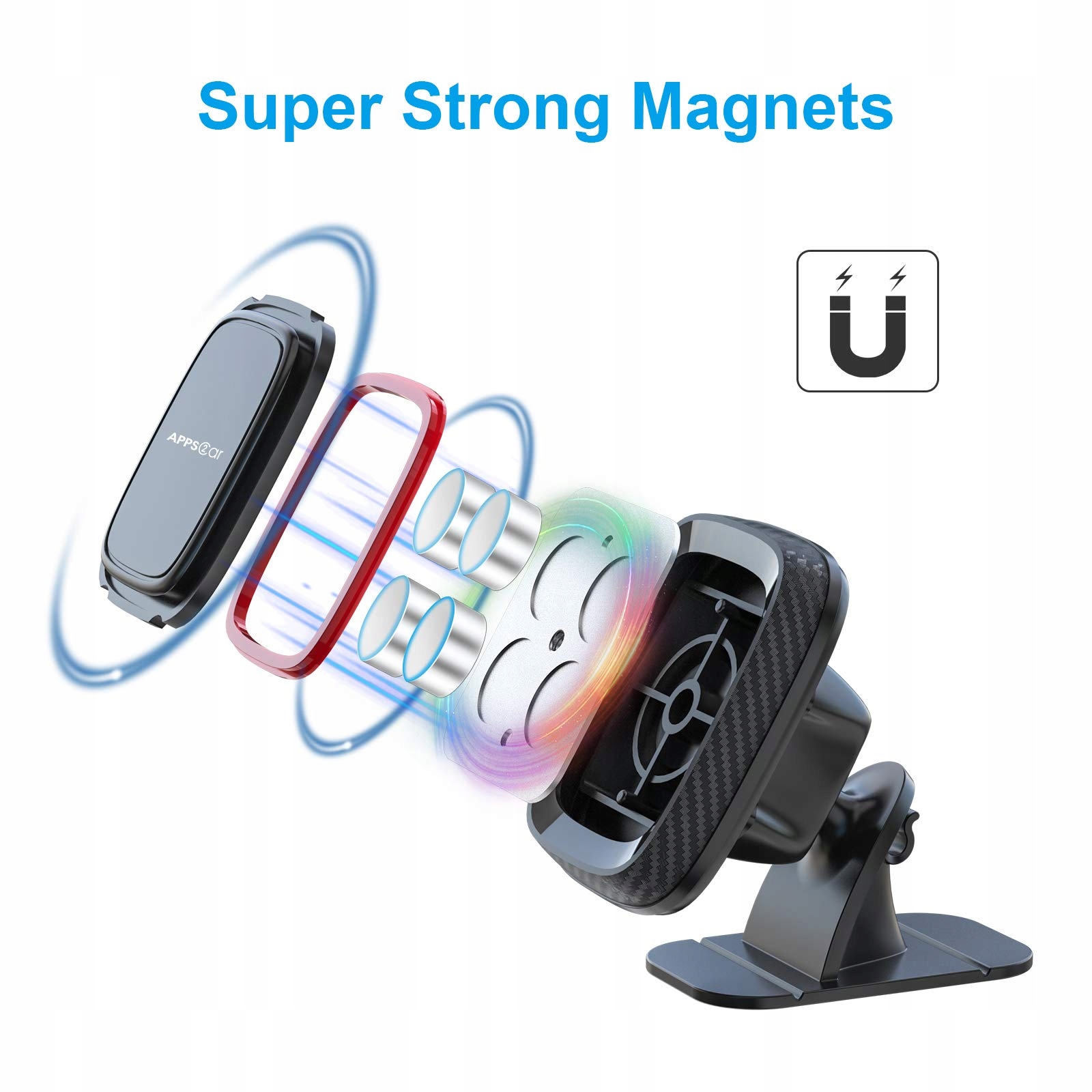 APPS2CAR Magnetyczny Uchwyt Samochodowy 360 Stopni Do iPhone Android — miniatura 7