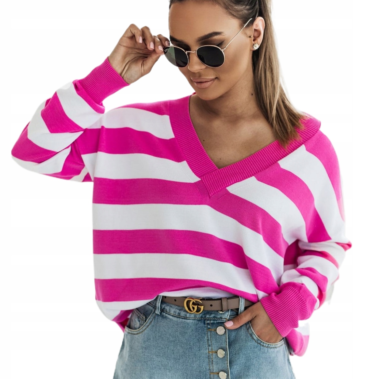 Cocomore Svetr Bluza V Růžová Bílé pruhy