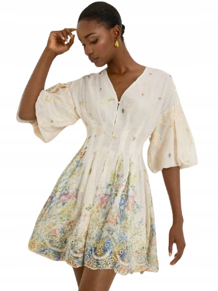 Shein Krémové Rozšířené Šaty S Výšivkou A Rozpěrem 44 1JA