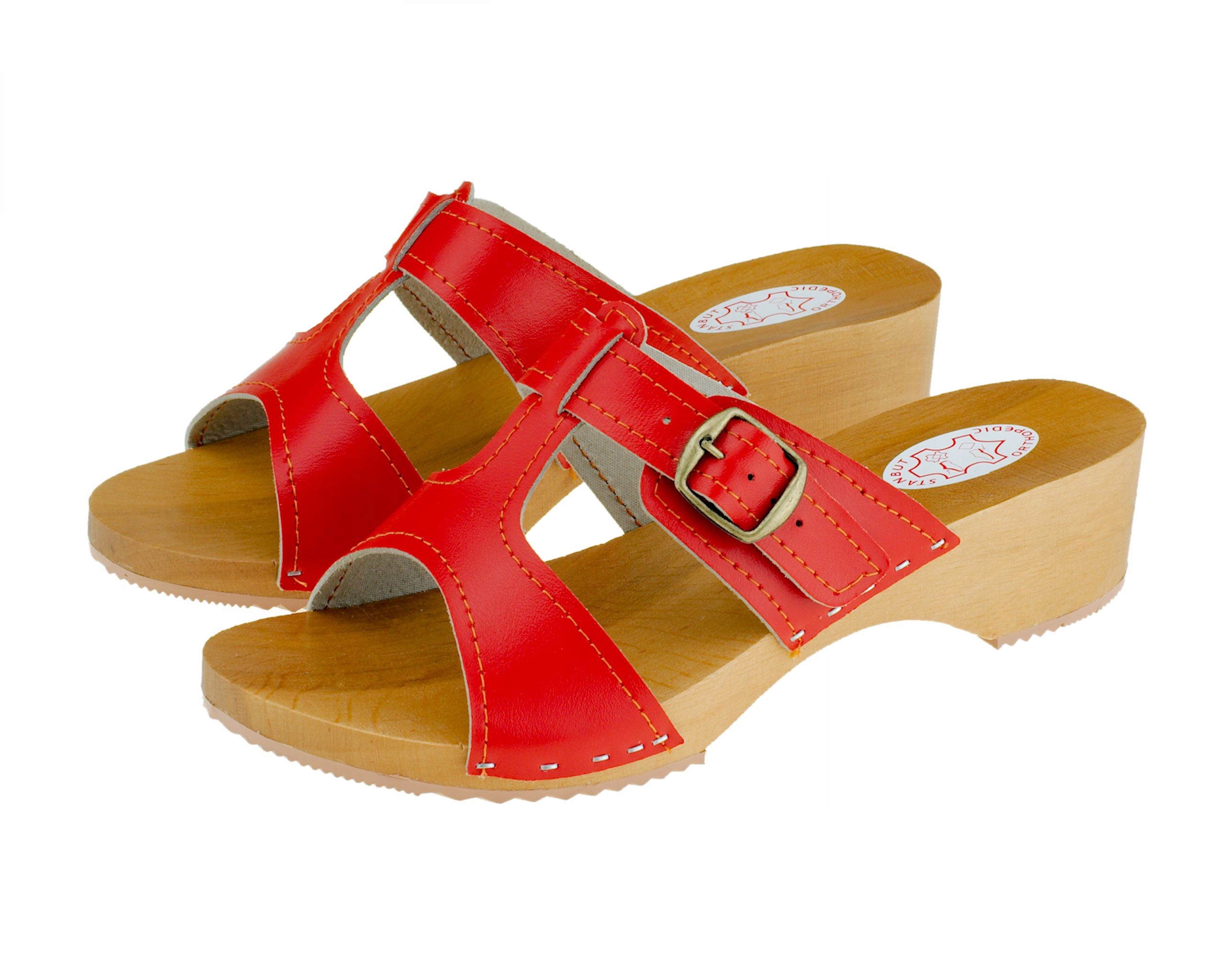 

Ażurowe klapki drewniane z regulacją, Czerwone 37