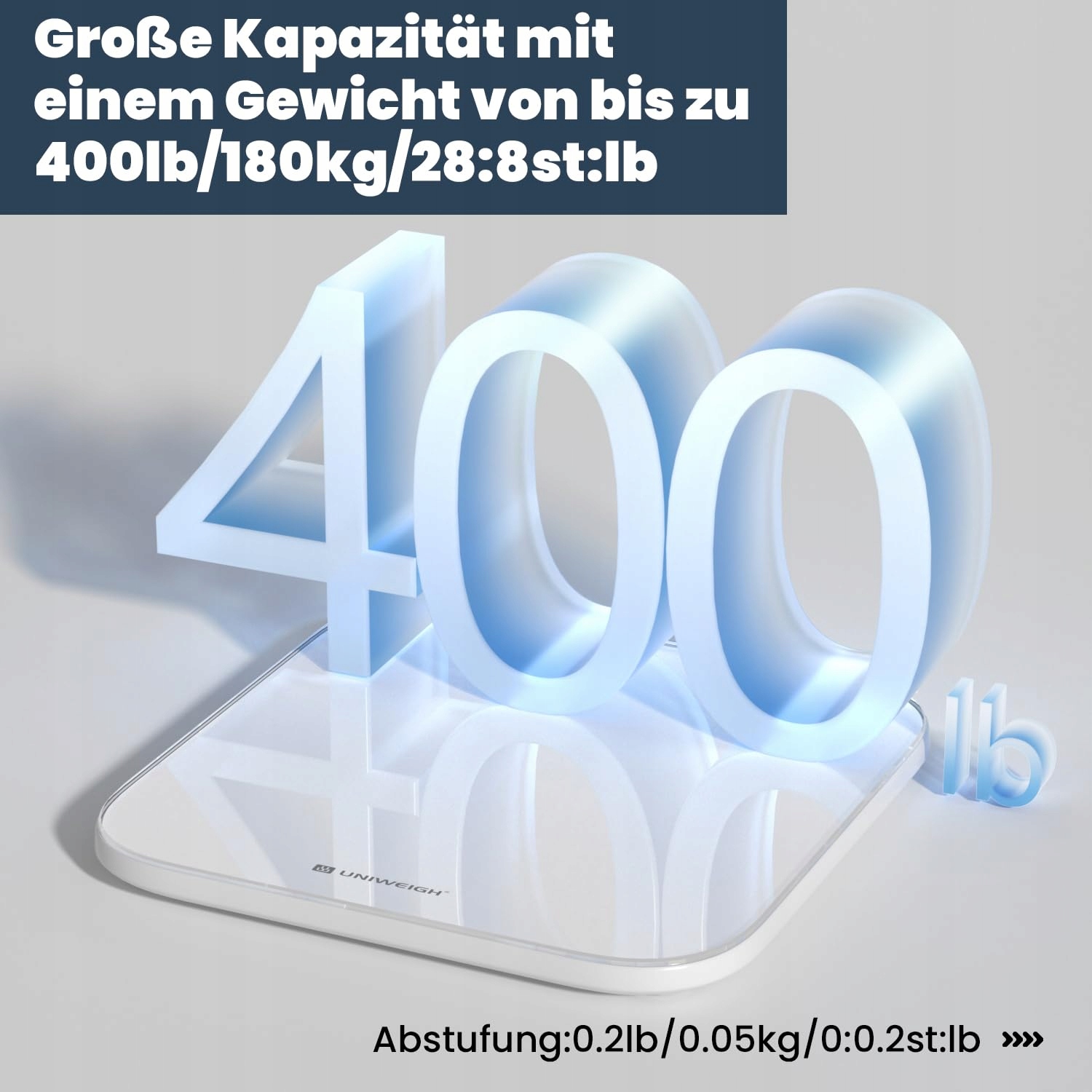 UNIWEIGH Waga Łazienkowa Cyfrowa Precyzyjna Do 180kg Szklana LED Biała — miniatura 4