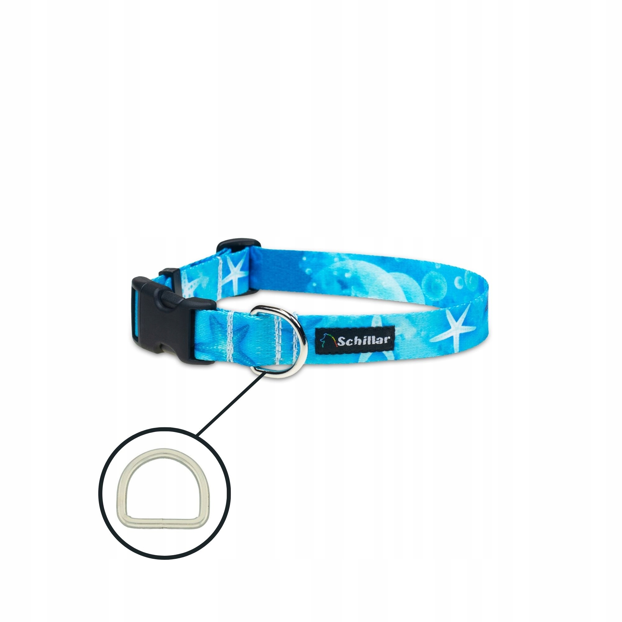 Levně Obojek na sponu pro velkého psa, barevný, tyrkysová hvězdice, velikost L, 40-60 cm