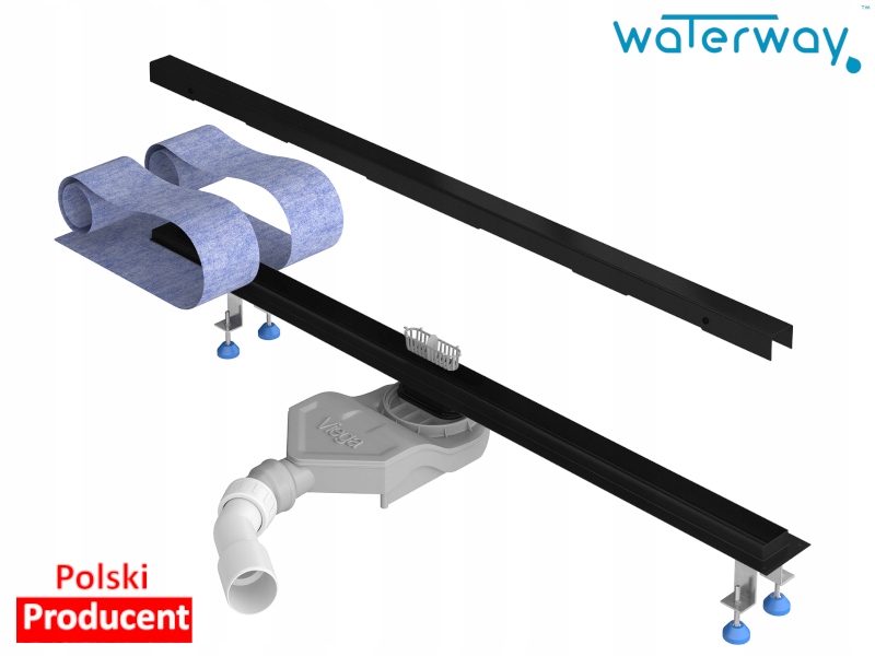 Odpływ liniowy czarny niski wąski Waterway 80 cm Marka Waterway