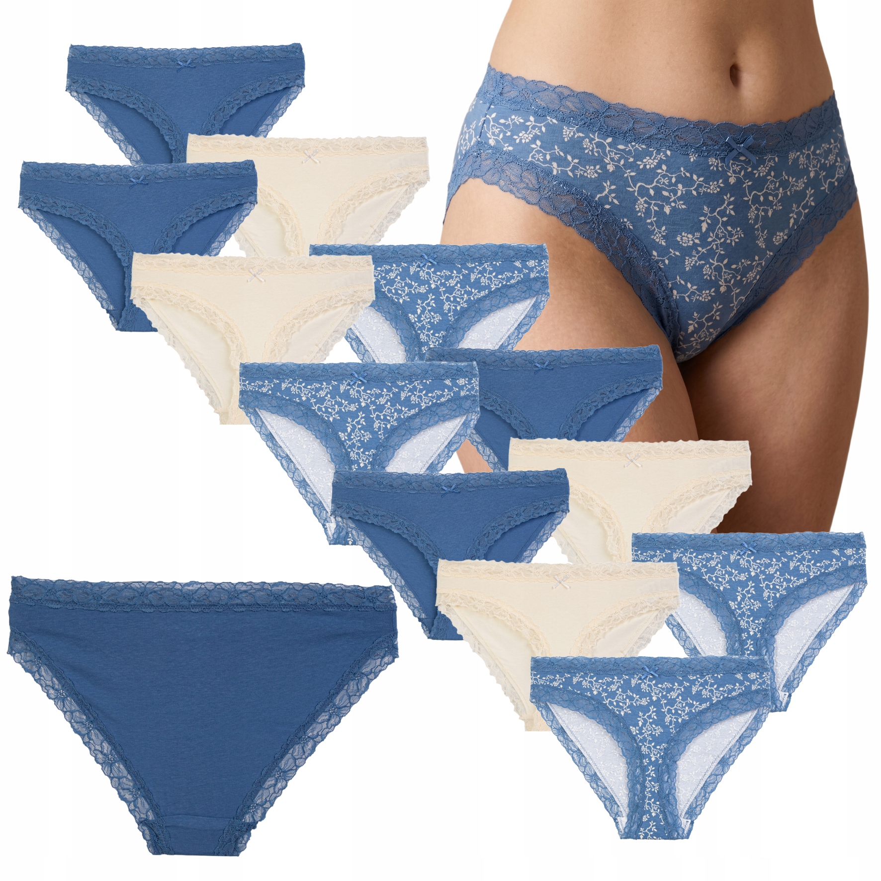 Kalhotky Dámské Bikini Moraj Bavlněné s krajkovým zakončením 12 Pak XL