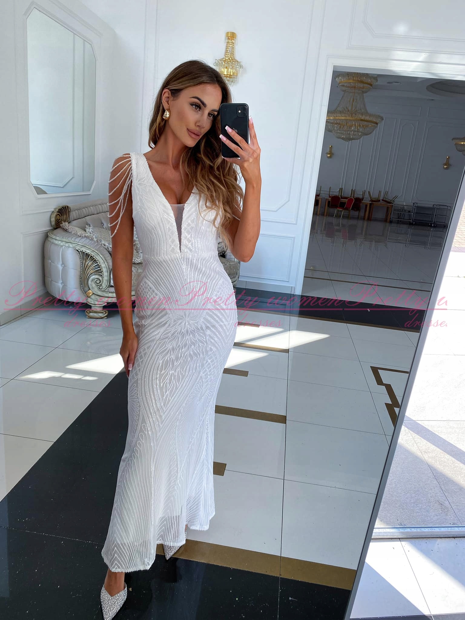 Šaty Bellagio Dlouhá Svatební Přiléhavá Bílá 44