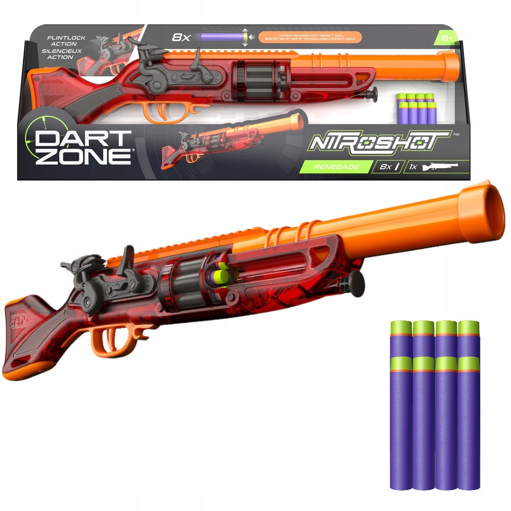 PISTOLET KARABIN PIRACKI DART ZONE NITROSHOT RENEGADE ZASIĘG 21M 8 STRZAŁEK