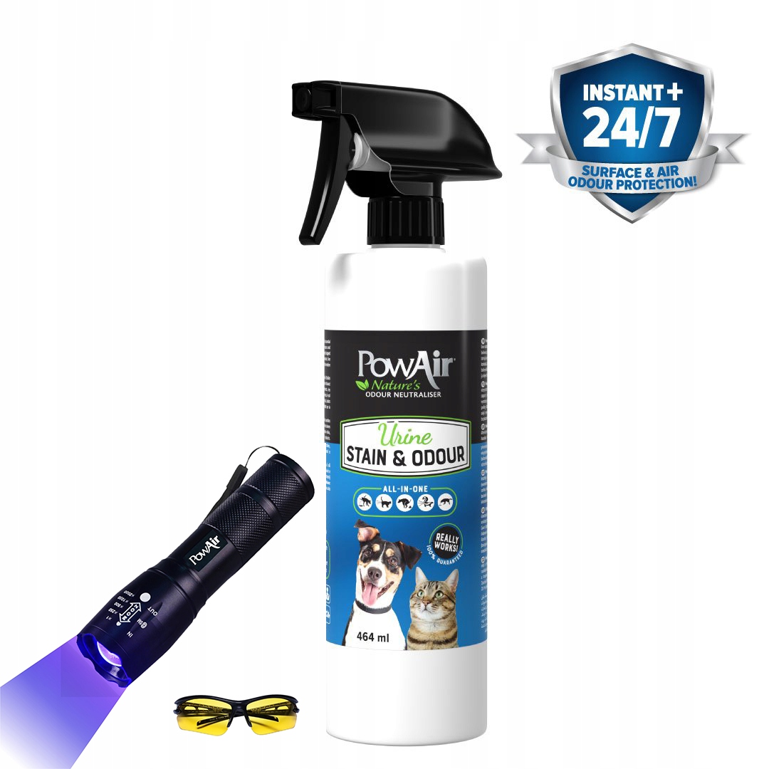 Neutralizátor zápachu moči PowAir Urine Uv Led detektor moči Zoom brýle