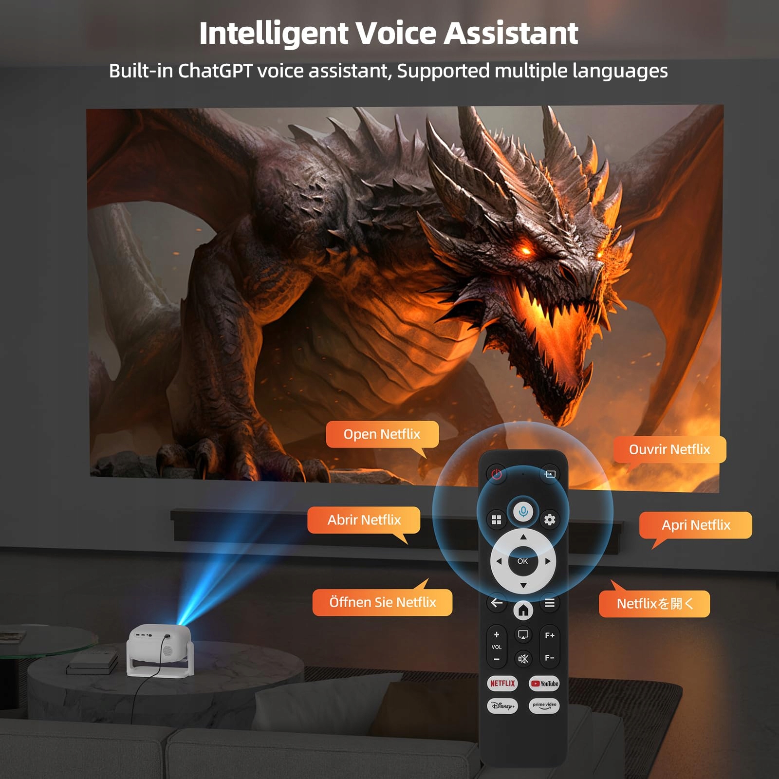 BETTDOW Projektor 4K Smart WiFi6 Bluetooth 5.2 Autofokus Biały — miniatura 4