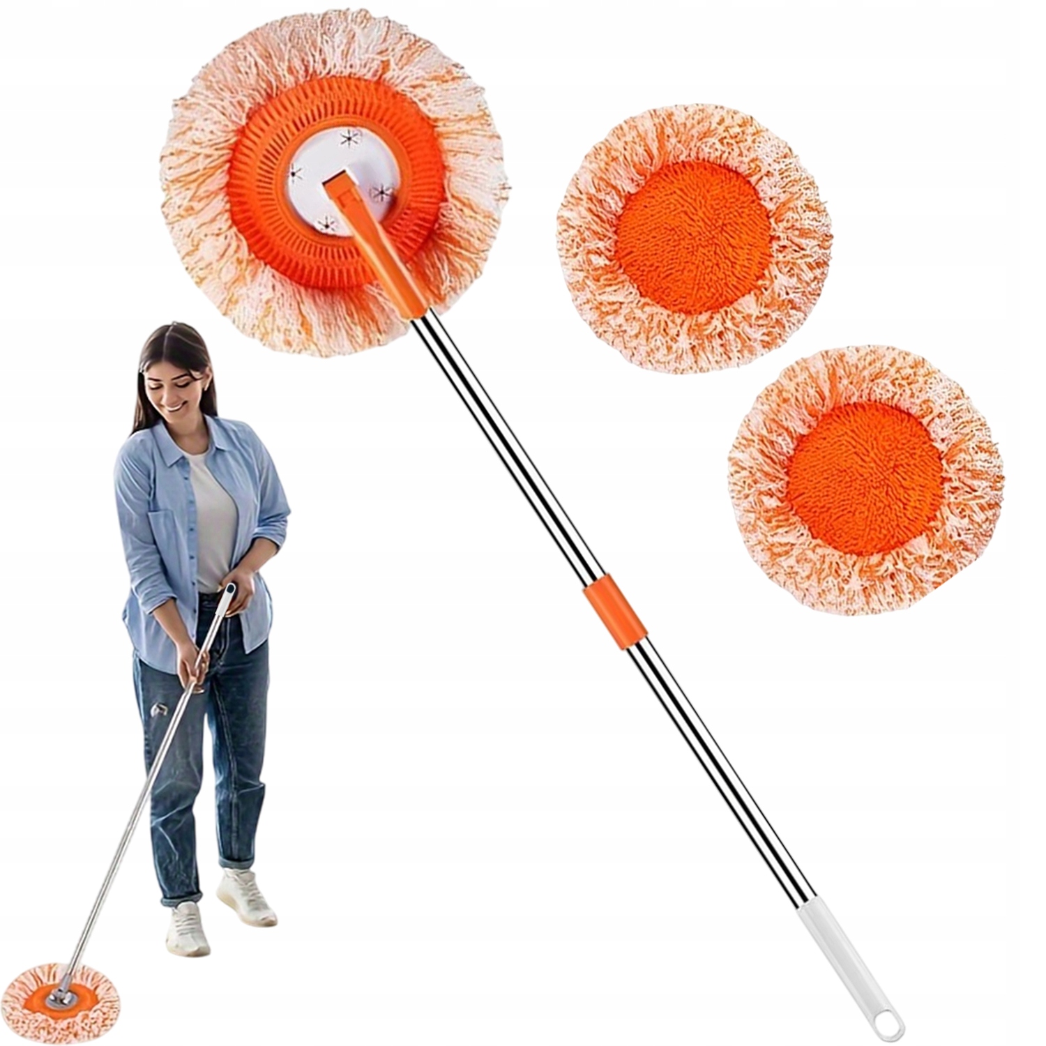 Levně Mop Sada 360° Se 3 Hlavicemi A 3 Díly Tyče Na Podlahy A Stěny Oranžová