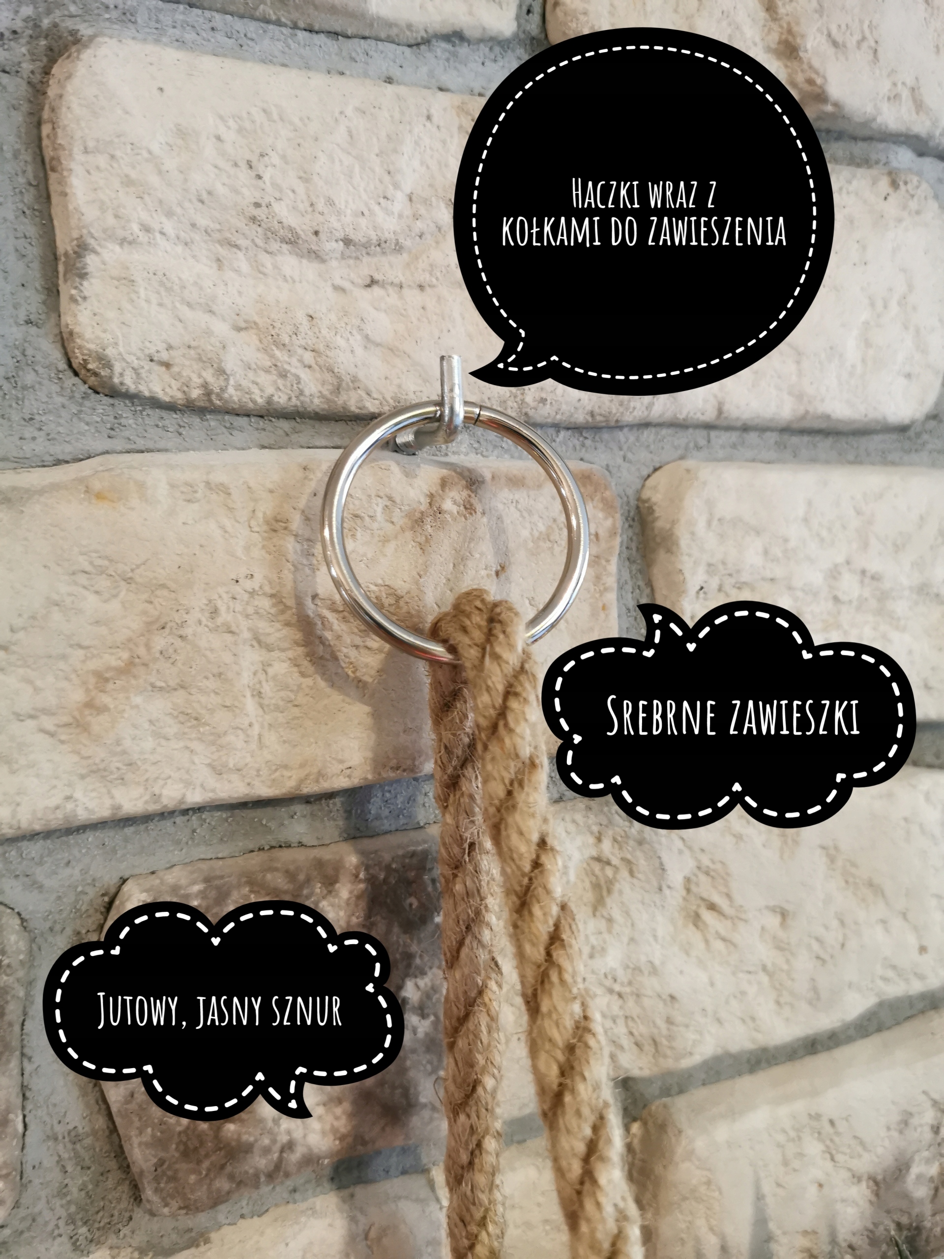 Wiszące półki na sznurkach, linach, boho Głębokość mebla 20 cm