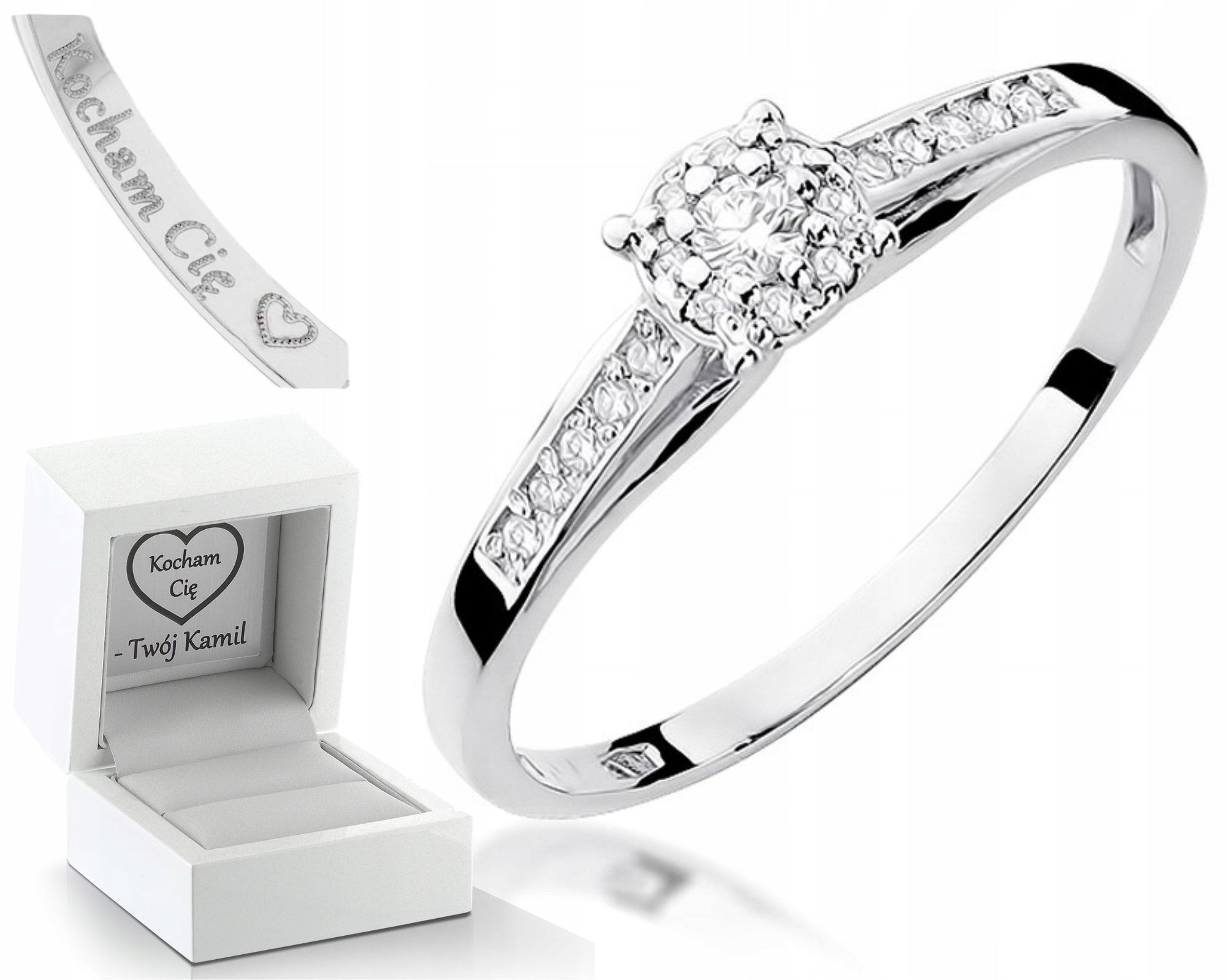 Prstýnek S Diamanty Bílé Zlato Gravírování Bonus Zásnubní Dárek