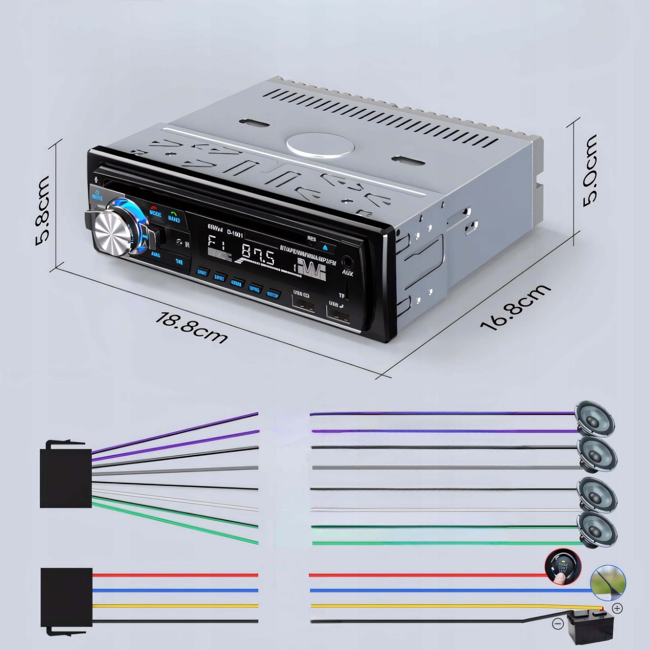 Radio Samochodowe 2x USB Bluetooth AUX SD MP3 Pilot 1-DIN Mikrofon RDS BT Model Radio Samochodowe 2x USB Bluetooth AUX SD MP3 RDS