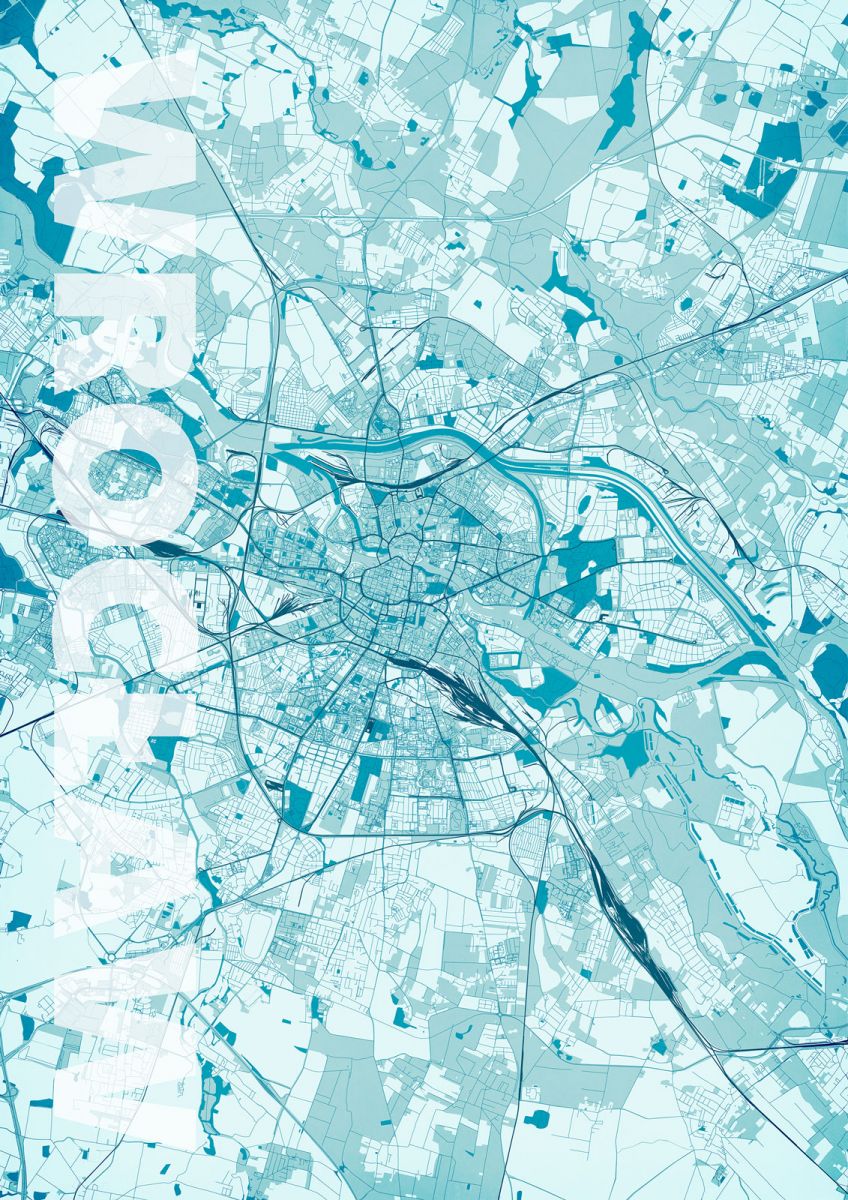 

Wrocław Błękitna mapa miasta Duży Plakat 50x70 cm