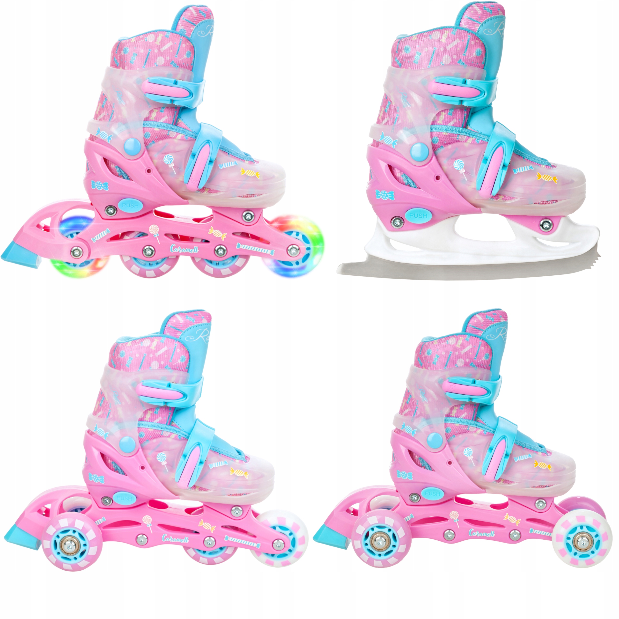 Rolki Łyżwy Wrotki Regulowane 4w1 Raven Caramell 26-29 Kółko Led