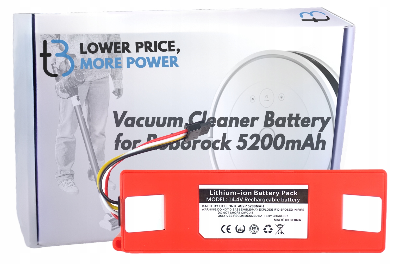 Bateria do Xiaomi Roborock E4 S7 MaxV T4 S4 S50 T60 T65 S8+ 14,8V 5200mAh