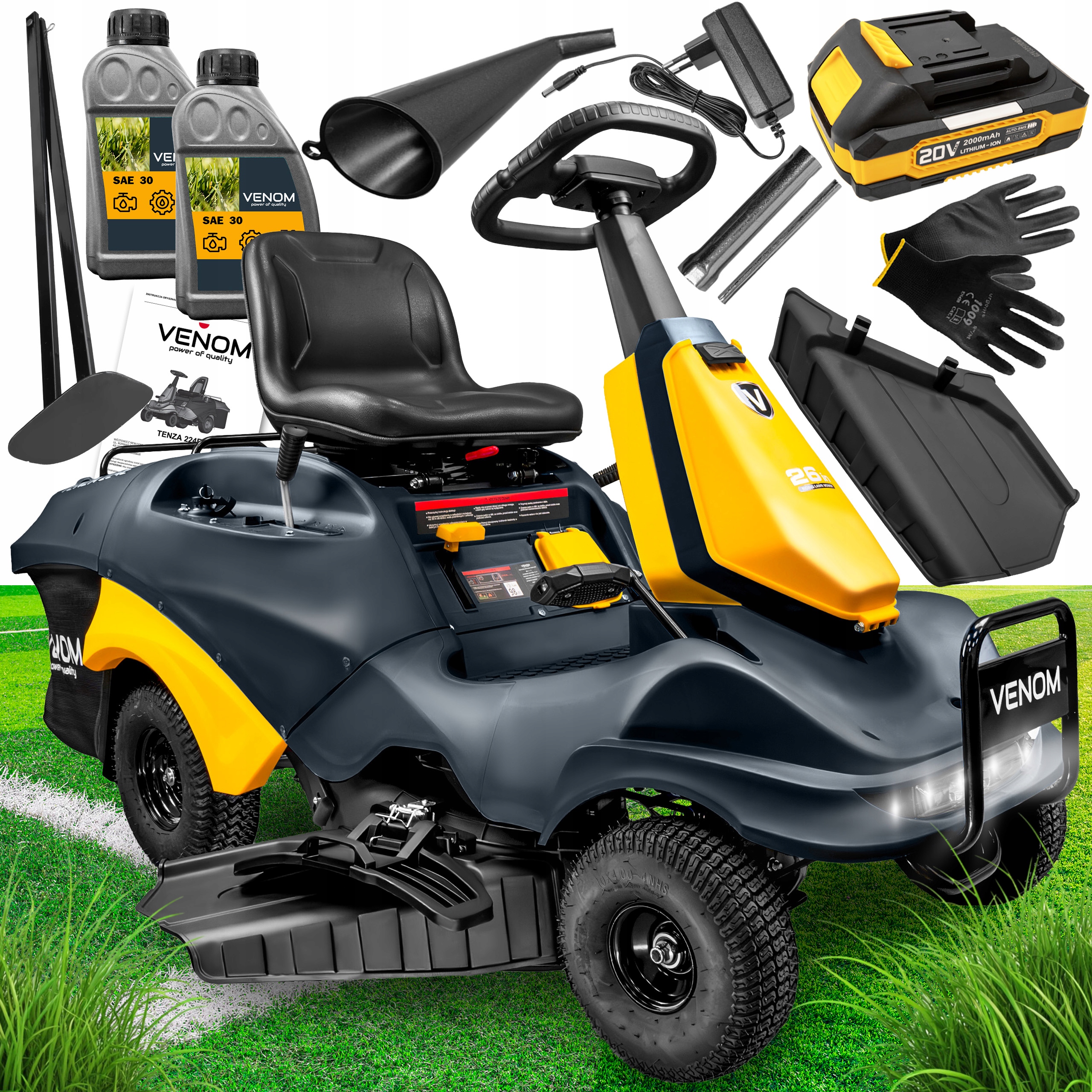 Zahradní Traktor Sekačka Venom Tenza Loncin 224cc Rider Nárazník Koš 150L