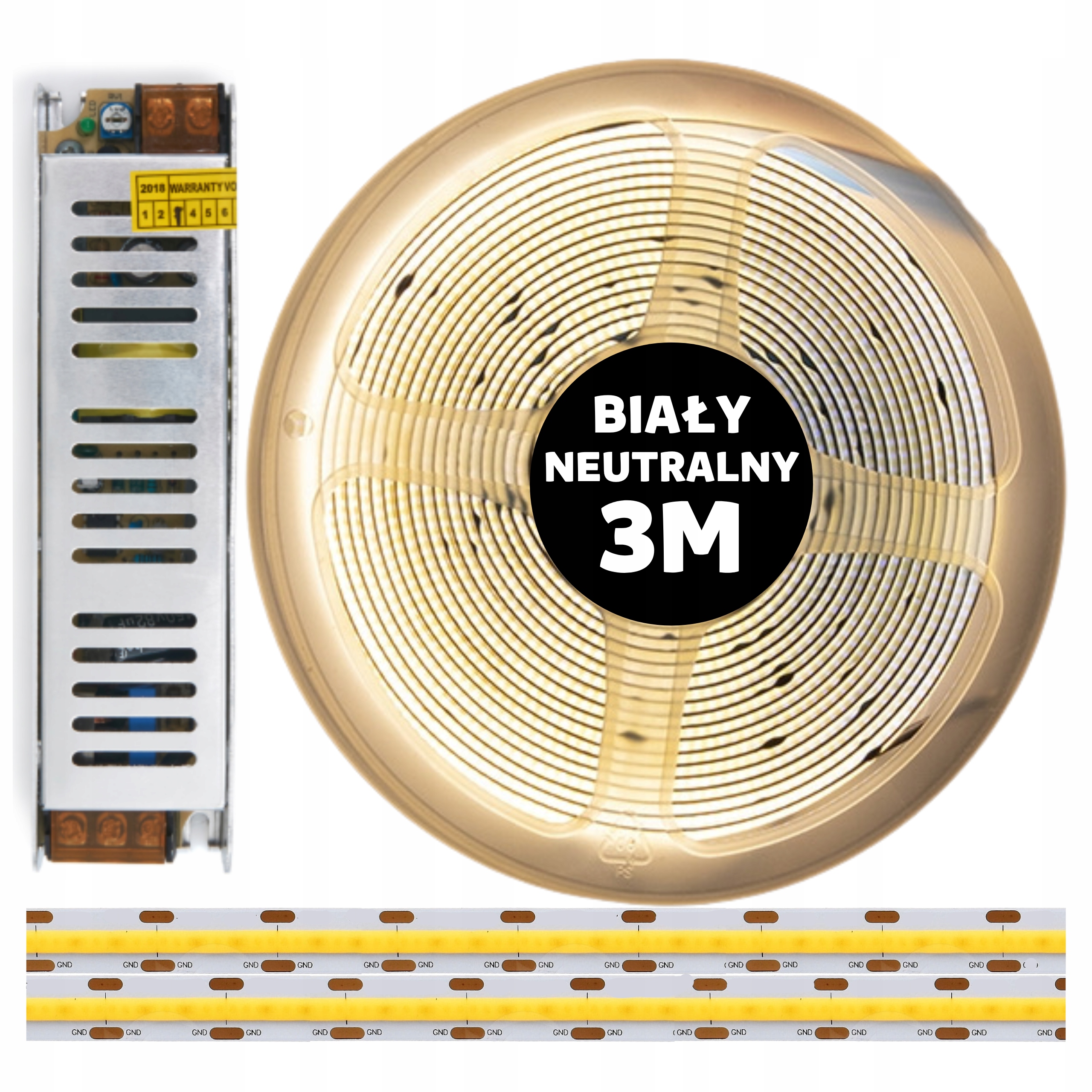 Set 3M Led pásek Cob 480 diod 4000K neutrální bílá 24V 10W napájecí zdroj
