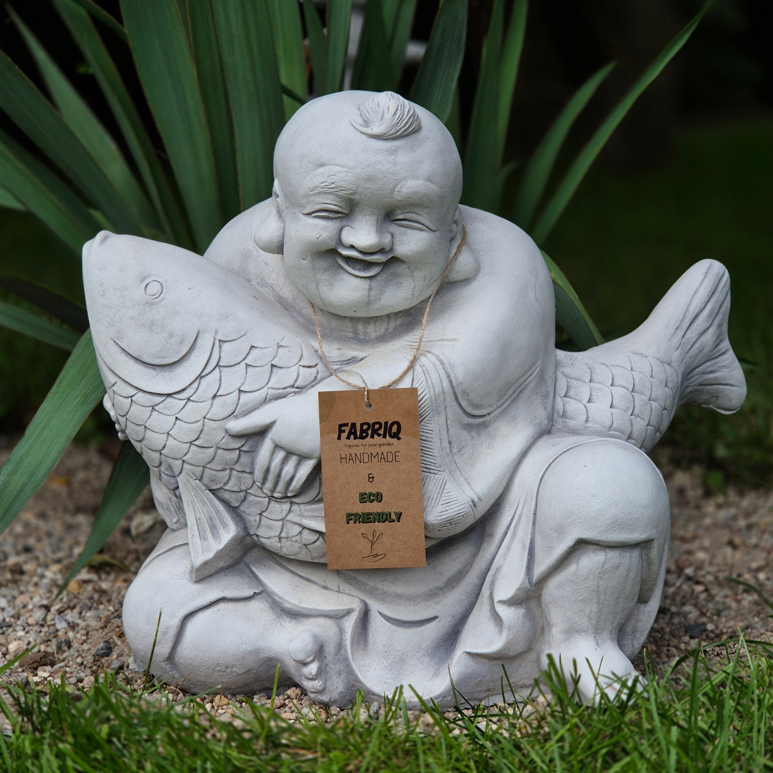 Veľký Buddha s Rybou Koi Betónová figúrka 33 cm 21 kg