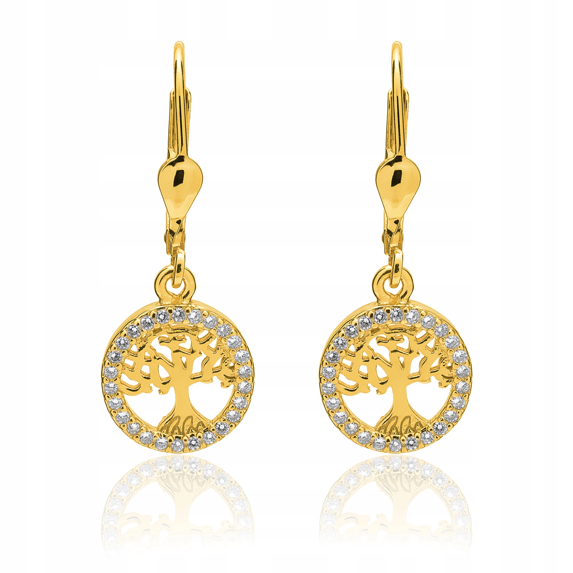 Náušnice Závěsné Pozlacené Stříbro 925 Stromek Štěstí Francouzské Zapínání