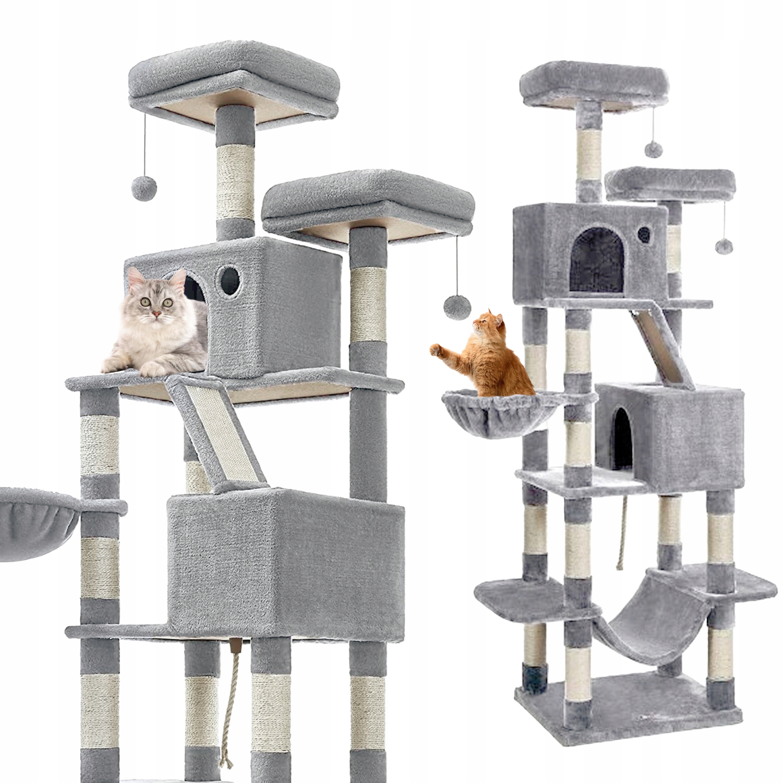 Levně Škrabadlo pro kočky Gaczoo vysoká věž pelíšek světle šedý 60 x 50 x 206 cm