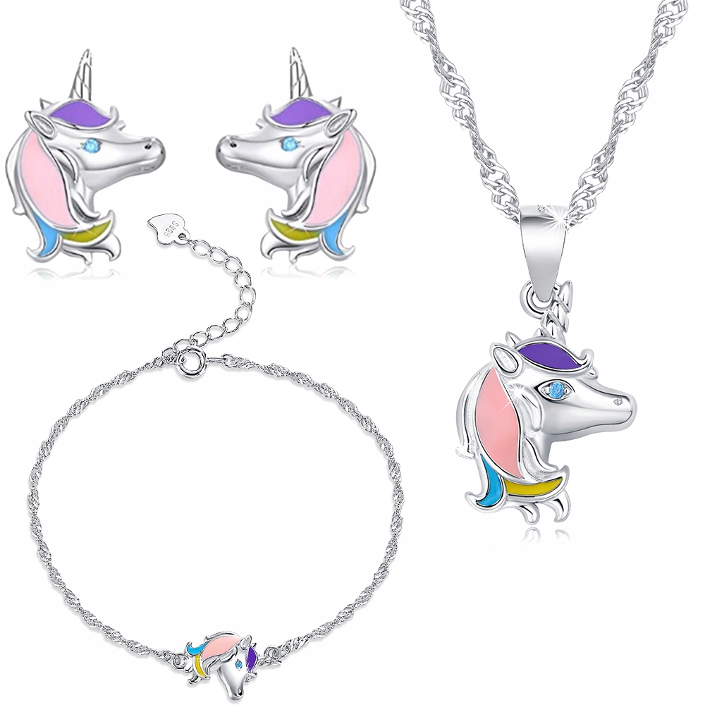Sada stříbrných šperků s jednorožci pro děti – jedinečný dárek