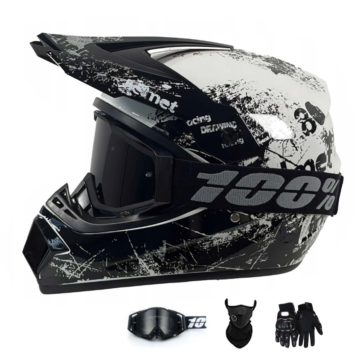 Motocyklová Přilba Lehká Enduro Quada Brýle Rukavice Maska S