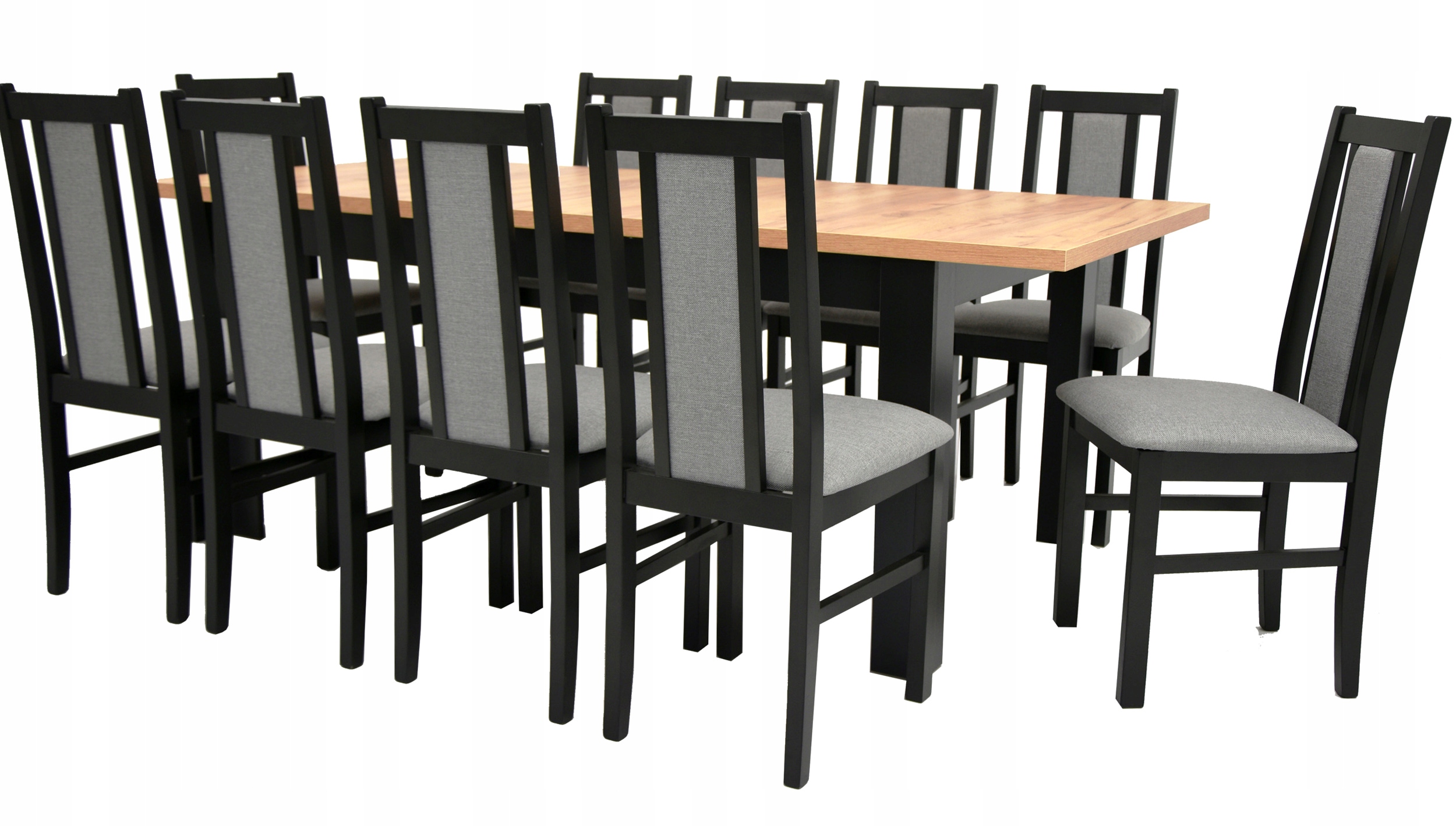 10 DREWNIANYCH krzeseł i Rozkładany stół 90x160/200 blat DĄB craft ARTISAN