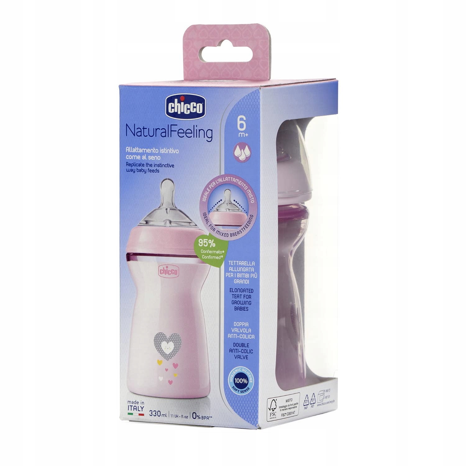 CHICCO Butelka Antykolkowa Dla Niemowląt 6+ Miesięcy 330 ml Różowa — miniatura 5