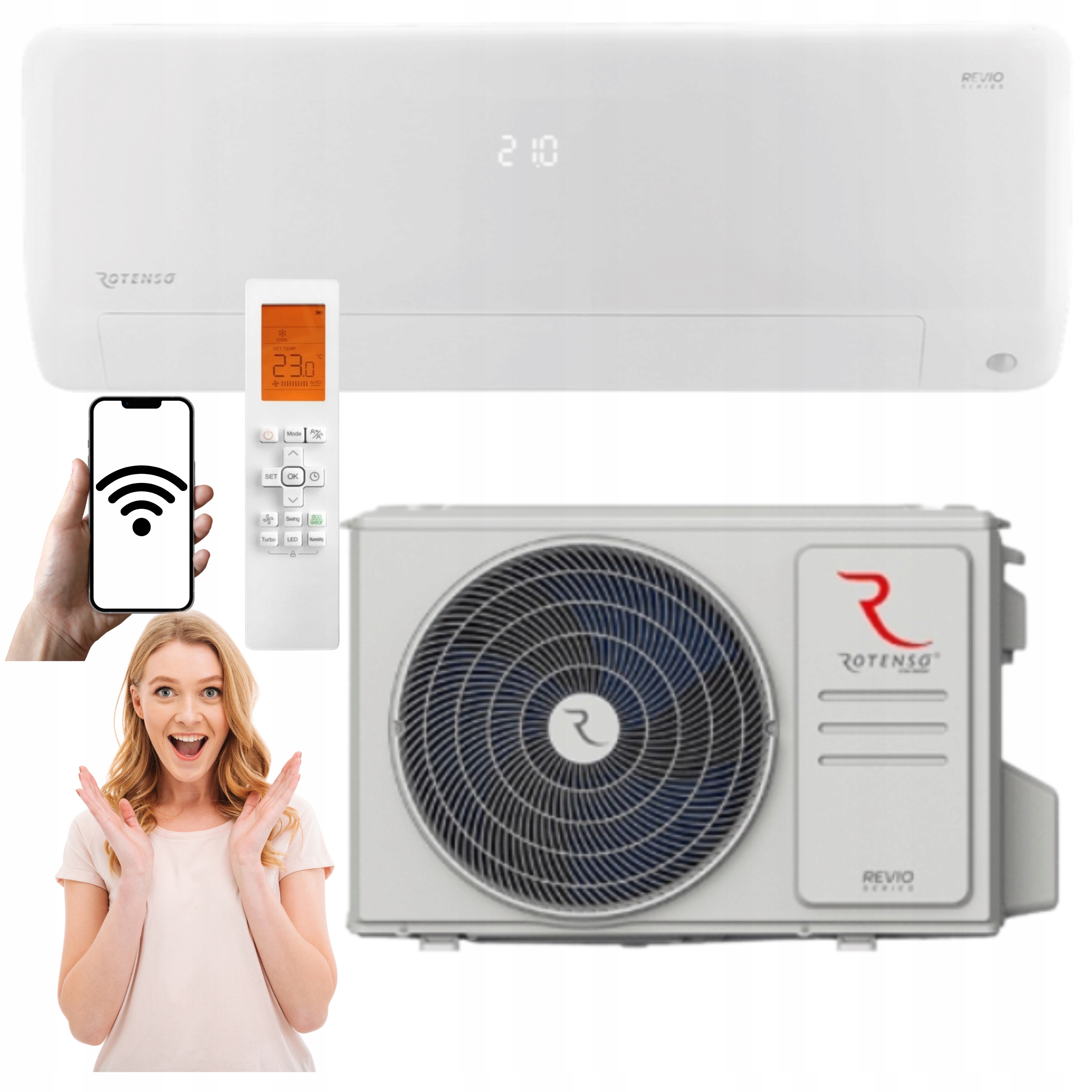 Nástěnný klimatizátor Rotenso Revio 3.5 kW 40 m2 WiFi Topení –25 C Domácí