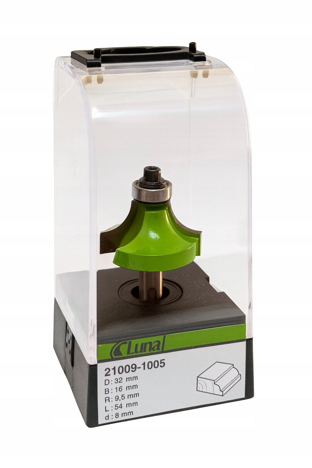 Fréza zaoblovací 32 mm H16 mm R9,5 mm délka 54 mm stopka 8 mm s ložiskem Luna