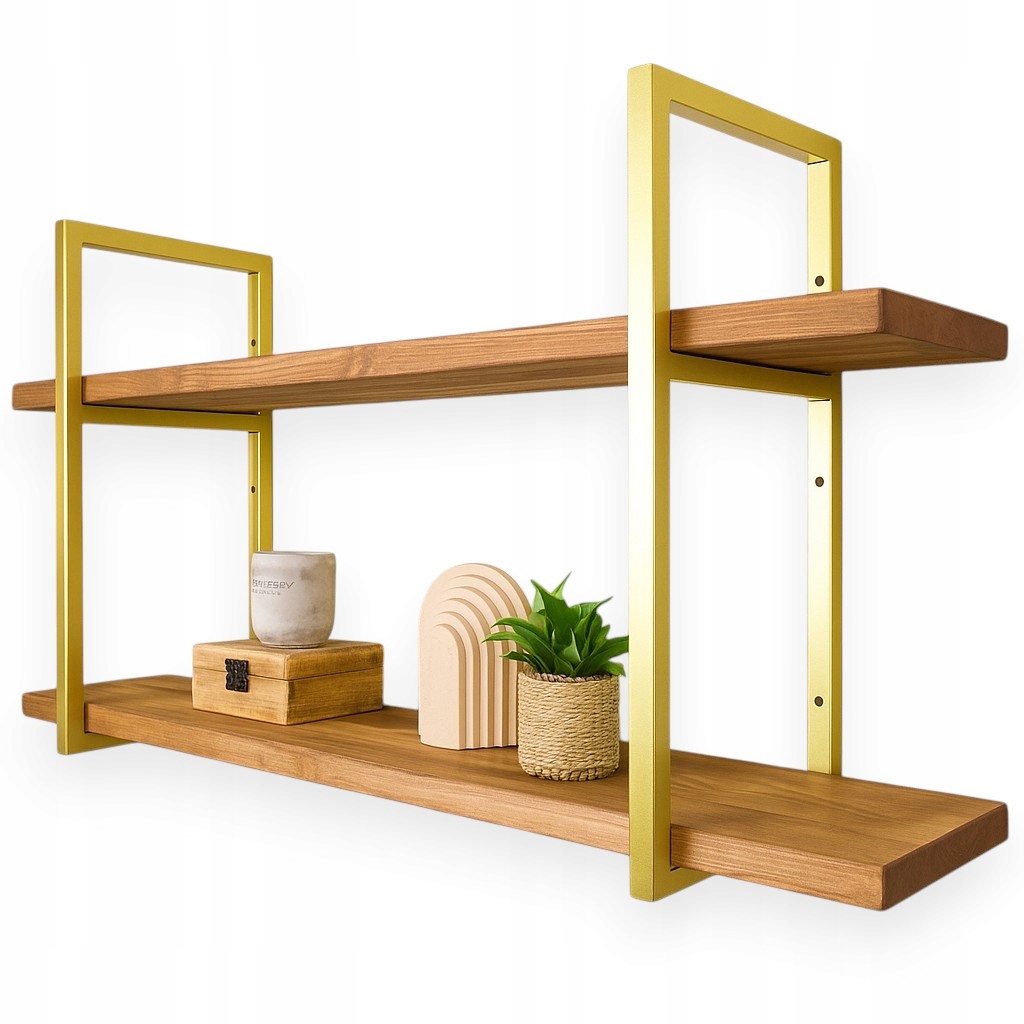Nástenná polica Závesný zlatý regál glamour na stenu z dreva boho 130 cm