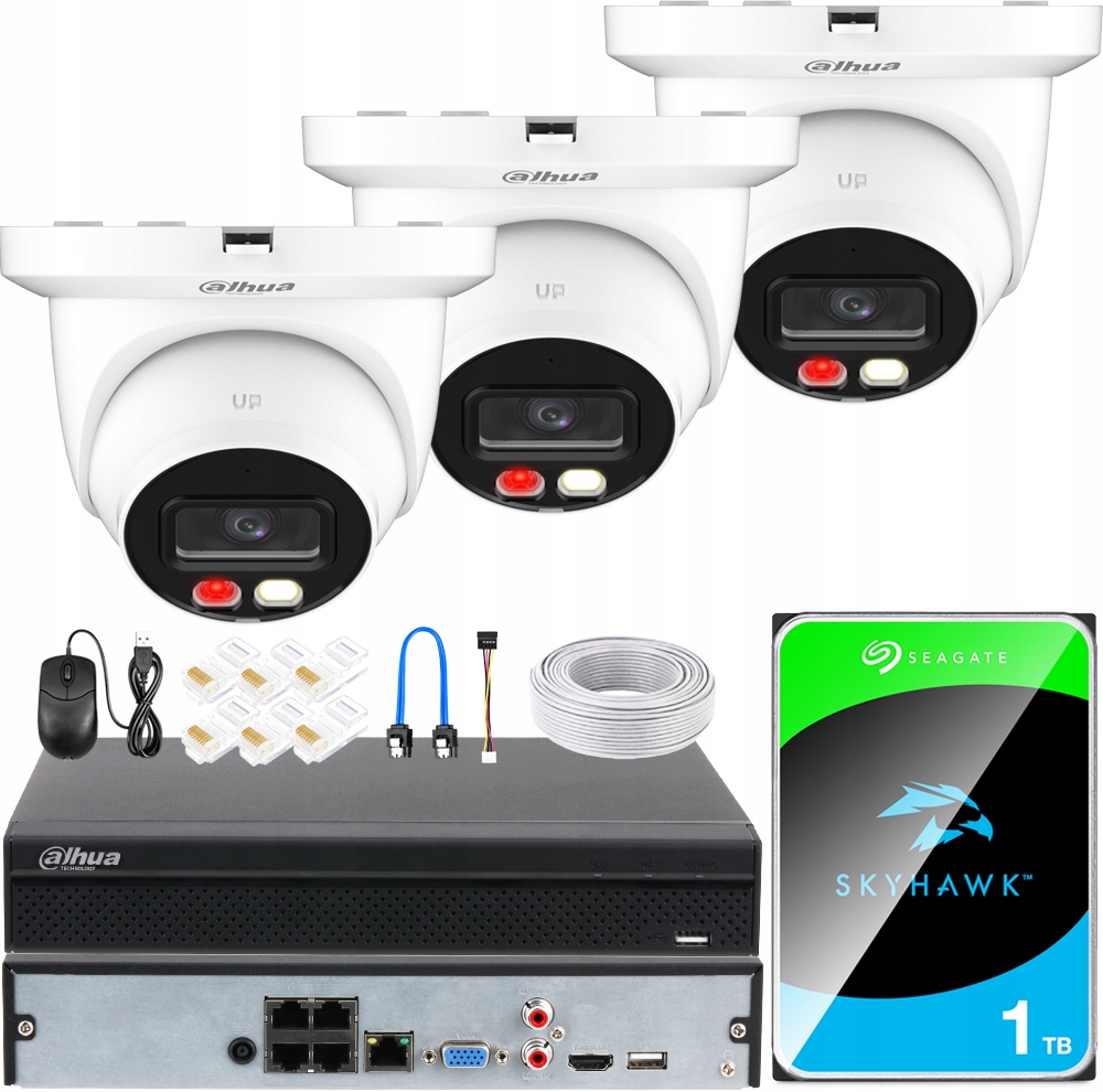 Sada na monitorovanie Ip 3 kamier Dahua Wizsense 4Mpx 2K PoE Dual Light Led/ir