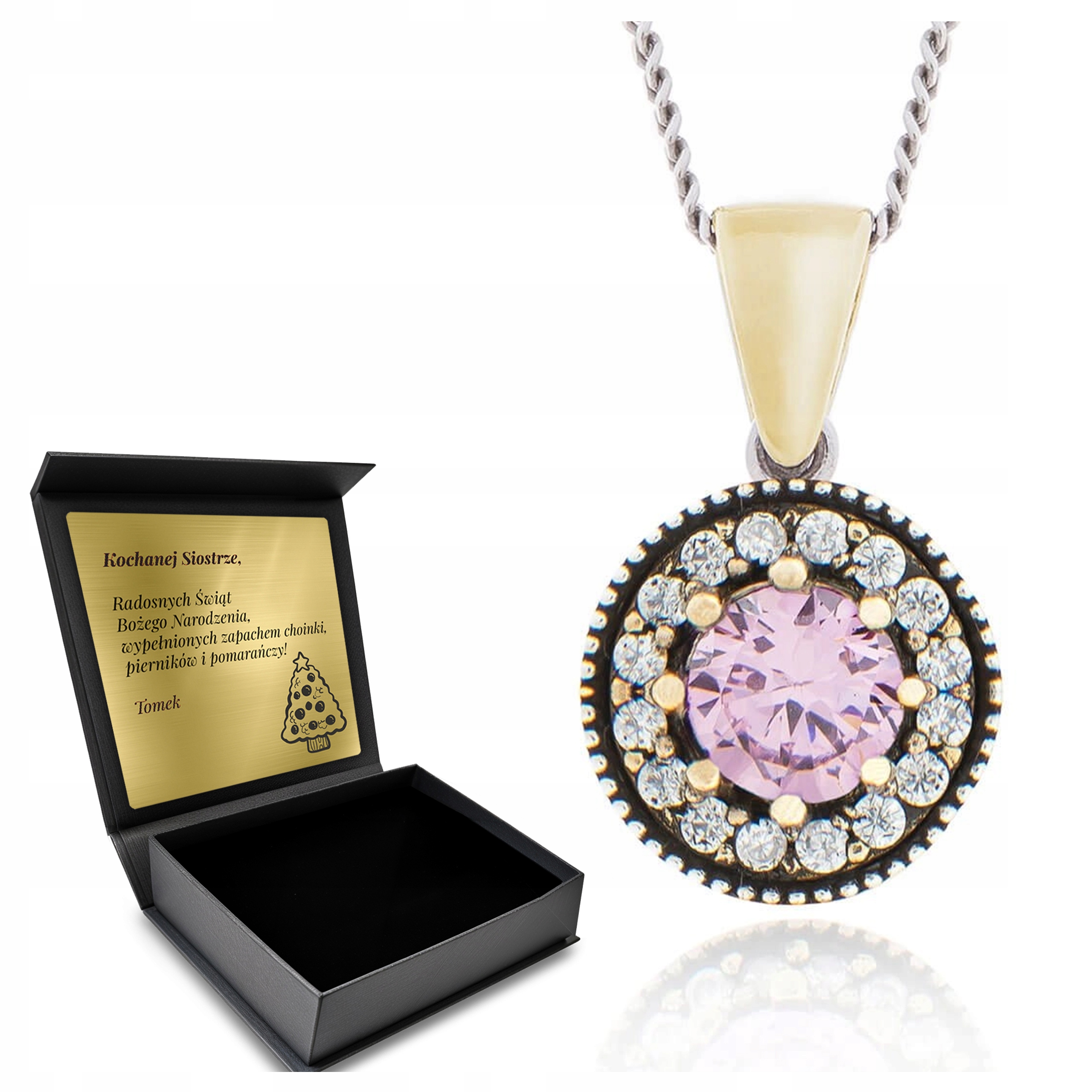 Stříbrný Náhrdelník Se Zirkony A Růžovým Topazem pro ženy Gravírování Bonus