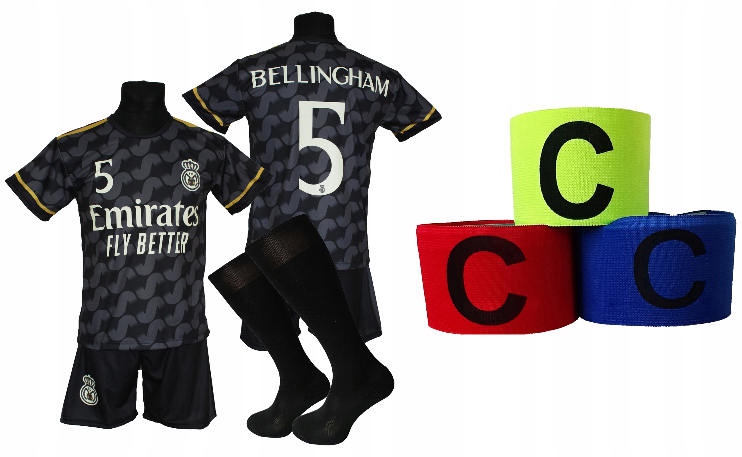Sada fotbalového oblečení Bellingham černá pro mladé fanoušky velikost 140