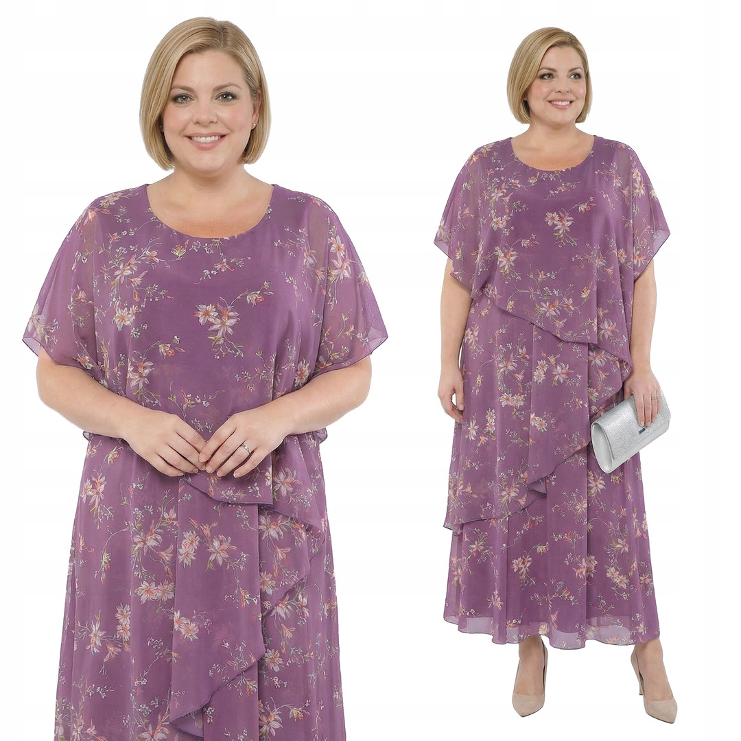 Fialová šaty s malými květy plus size velikost 60