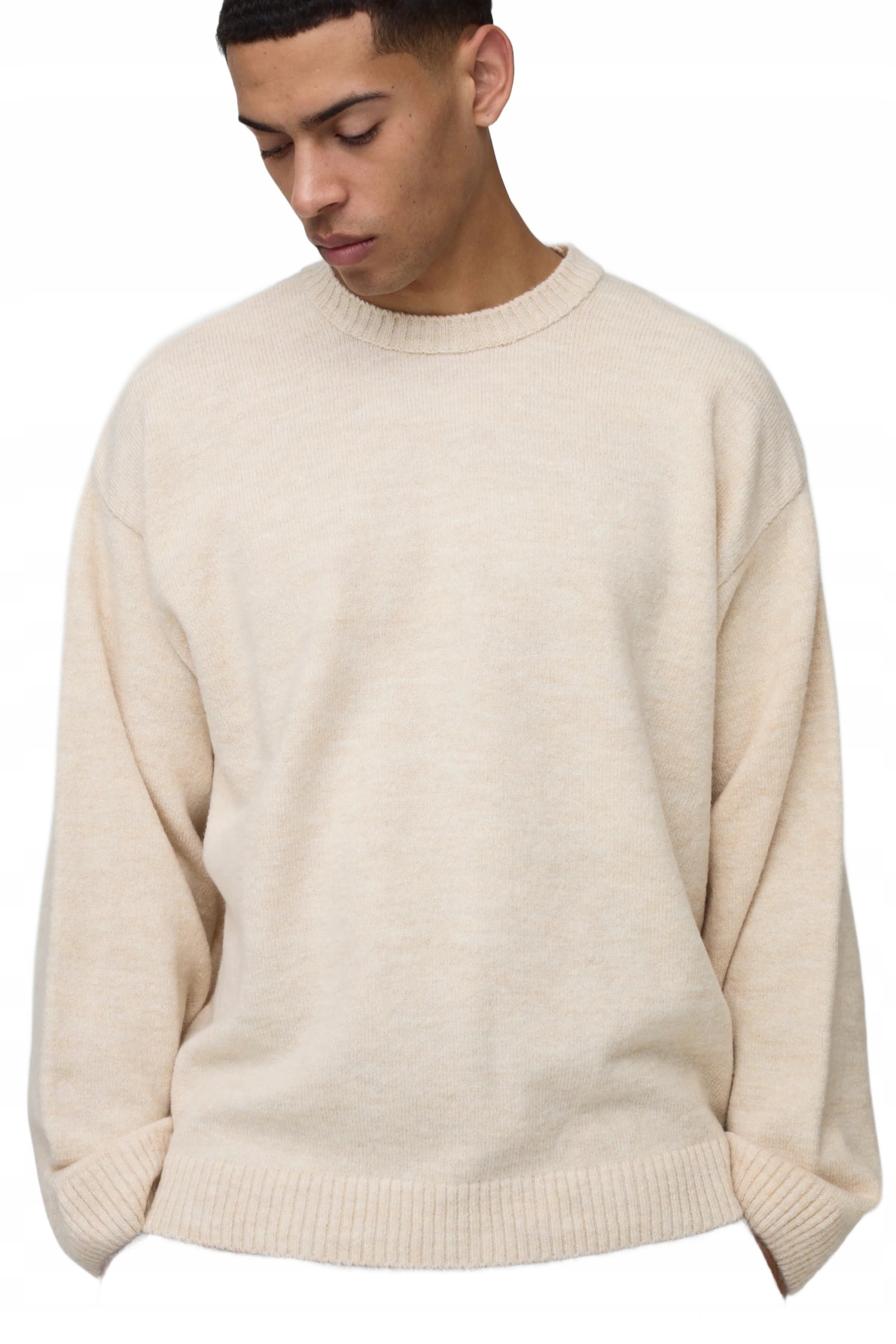 Boohooman Pánský Béžový Svetr Brzy Přes Hlavu Bez Vzoru L Z3A