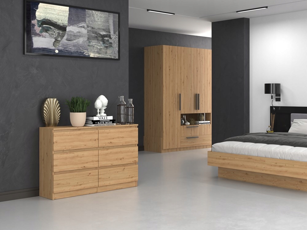 KOMODA NOWOCZESNA 120 cm POJEMNA SZAFKA REGAŁ SZUFLADY MEBLE DĄB ARTISAN Kolor mebla dąb artisan