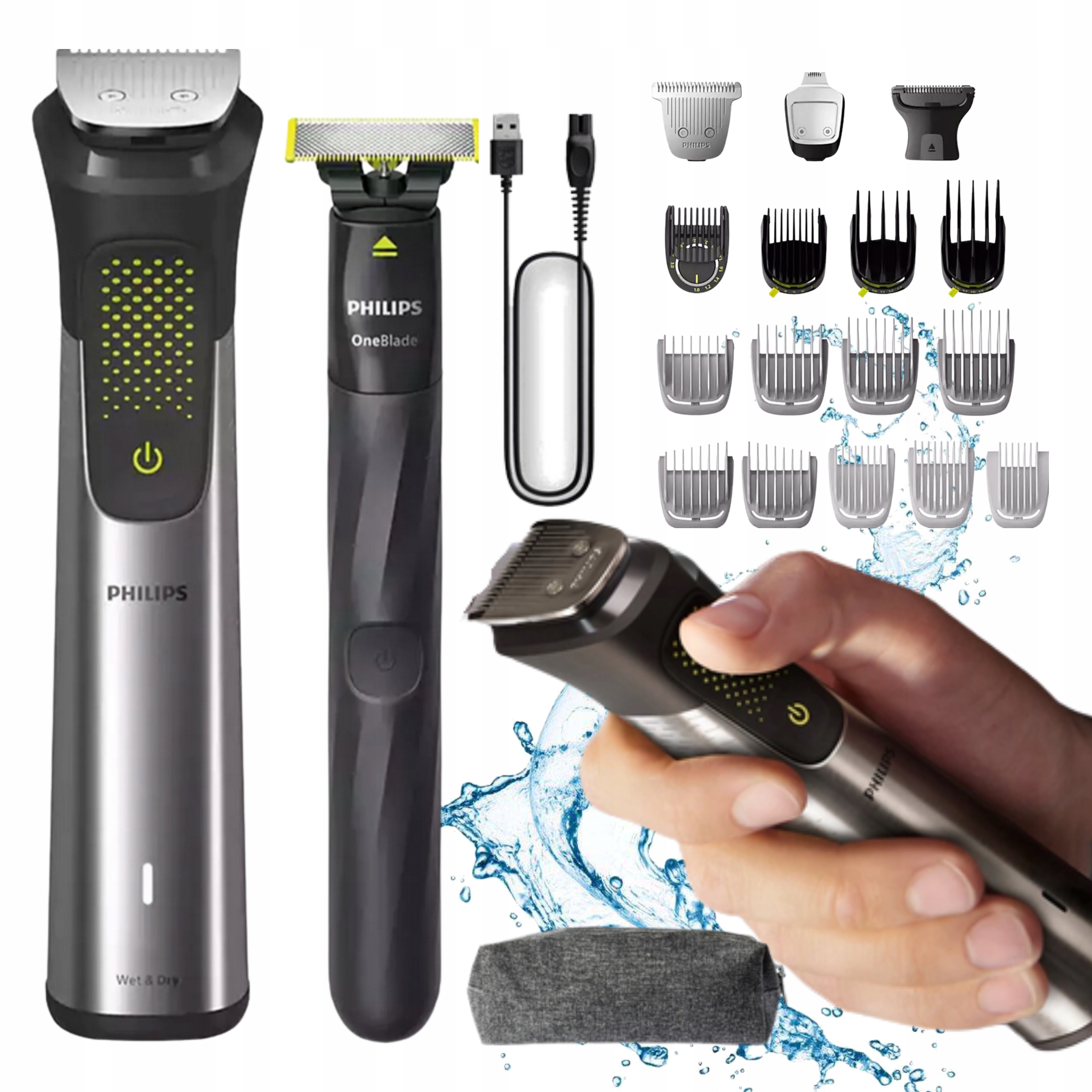 Zestaw 20w1 Bezprzewodowa Golarka Trymer Maszynka Oneblade 9000 Philips